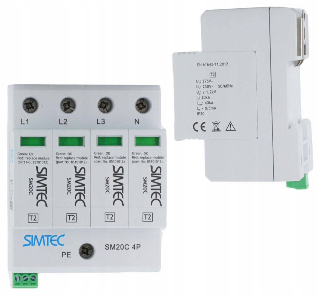 Omezovač ochrany prepätia T2 Varistorový SM20C 4P na koľajnicu TS35 Simet