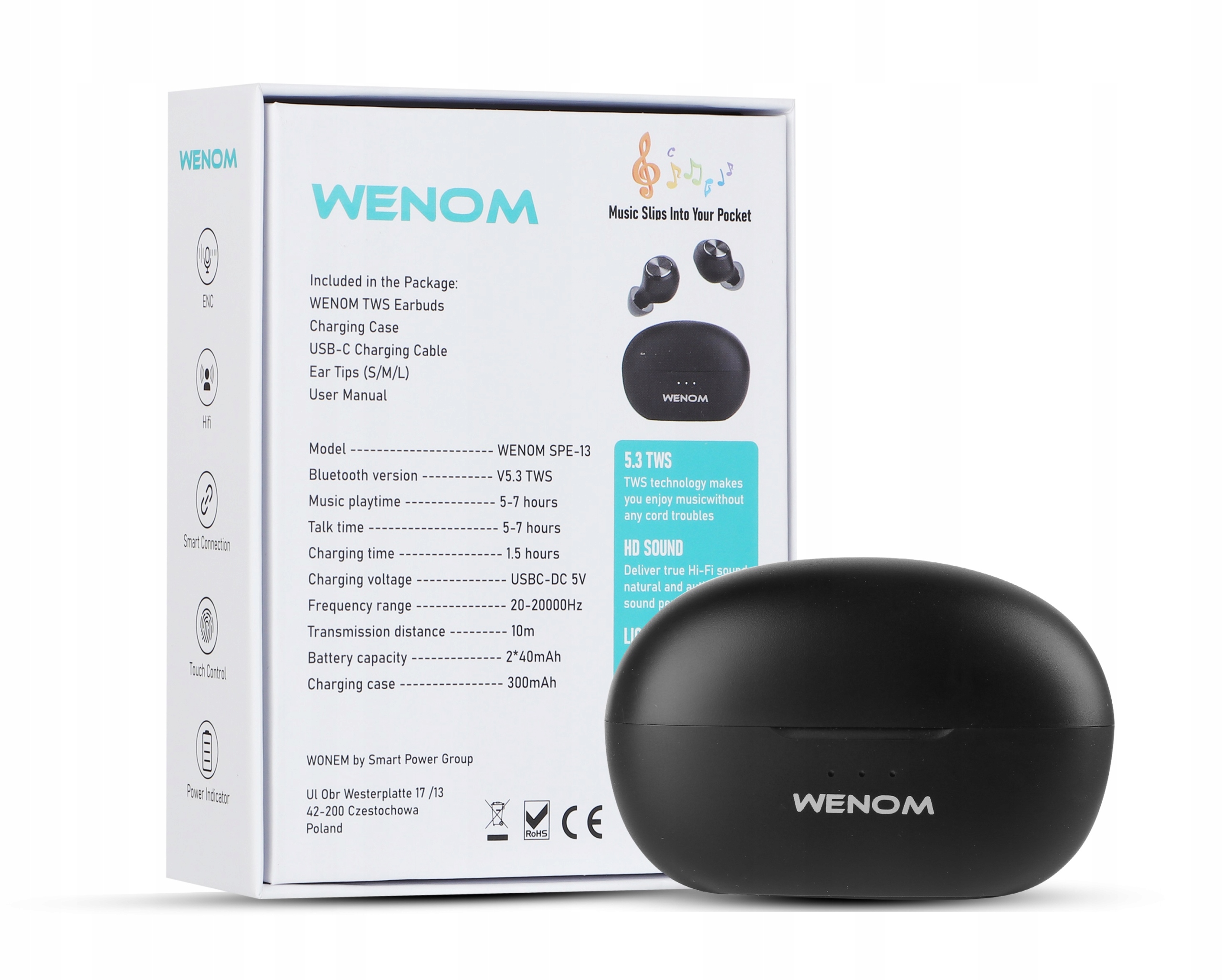 SŁUCHAWKI BEZPRZEWODOWE WENOM SPE-13 bluetooth 5.3 WODOODPORNE 2 mikrofony Model inny