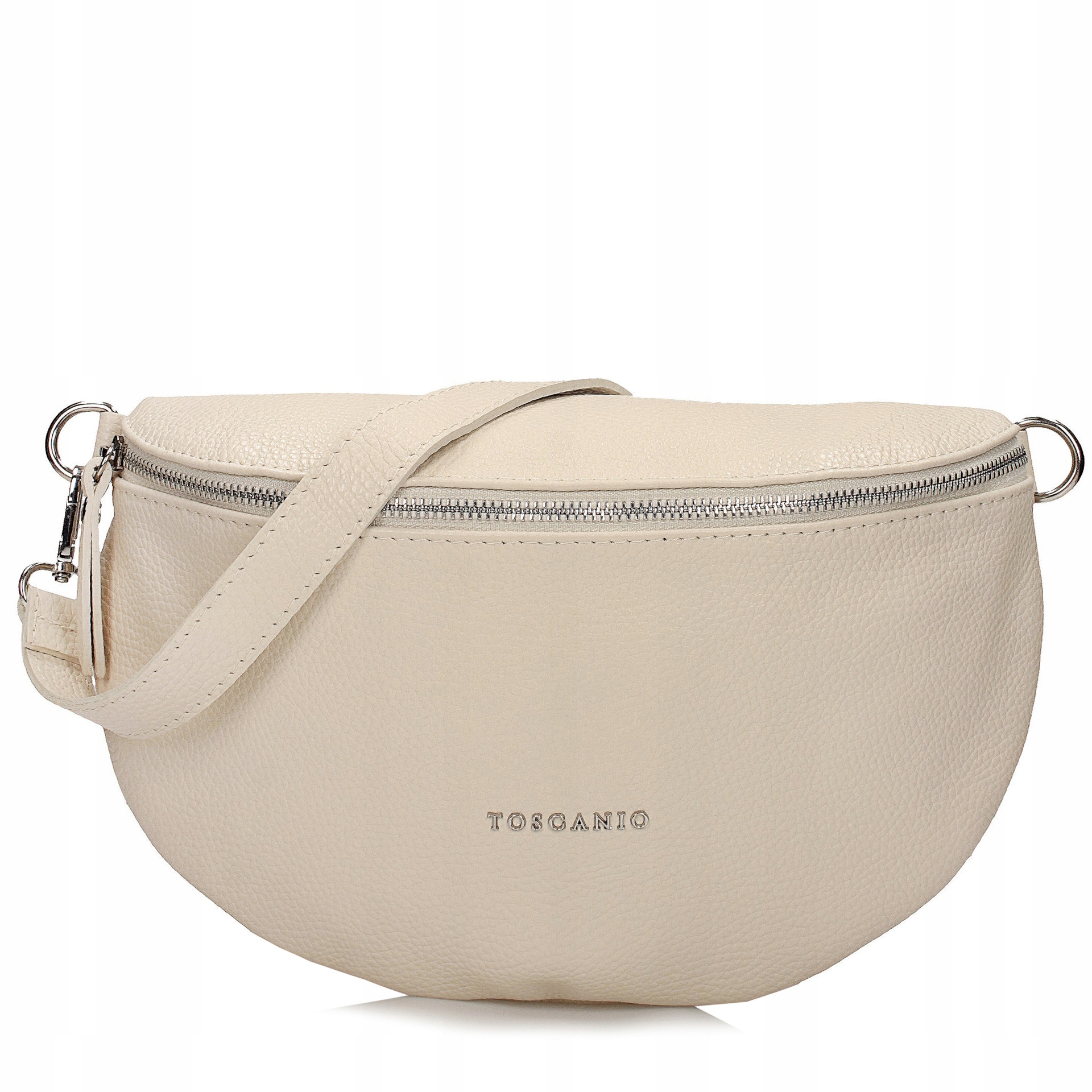 Kremowa Nerka Saszetka Skórzana Damska - Wymienny Pasek - Made in Italy