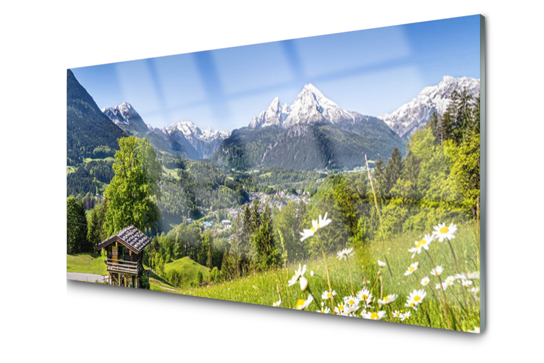 Skleněný panel dekor Hora Pole 120x60 Lepidlo