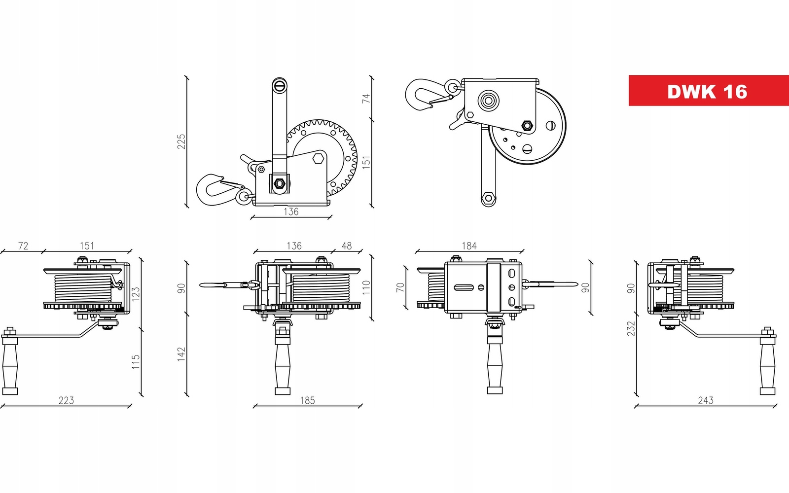 WYCIĄGARKA KORBOWA DRAGON WINCH 725kg PAS Kod producenta DWK 16 P