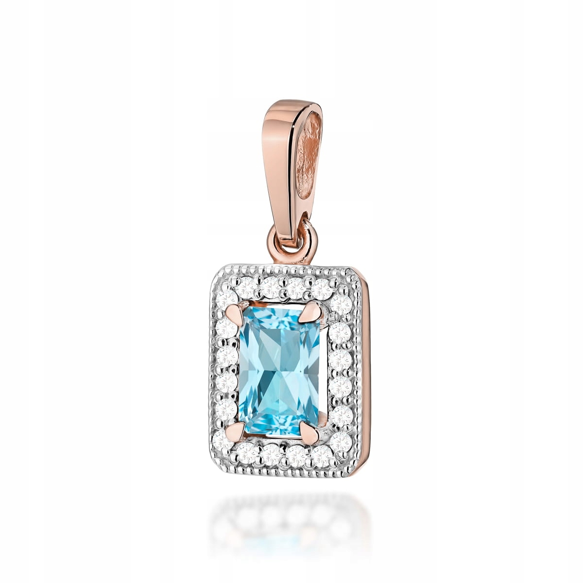 Přívěsek z růžového zlata 585, čtvercová markýza s topazem a brilianty