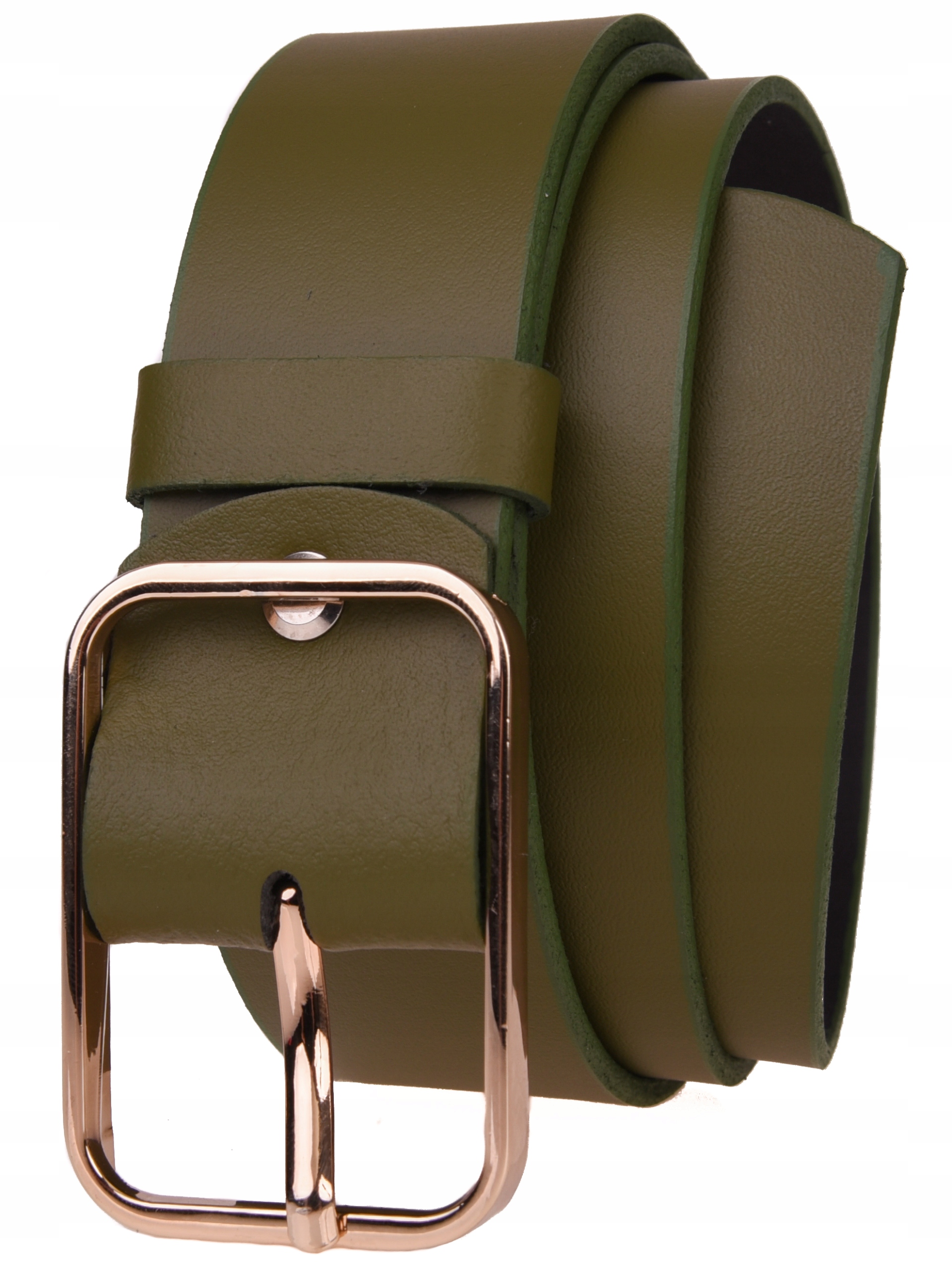 

Skórzany Pasek damski 4cm Khaki złota klamra