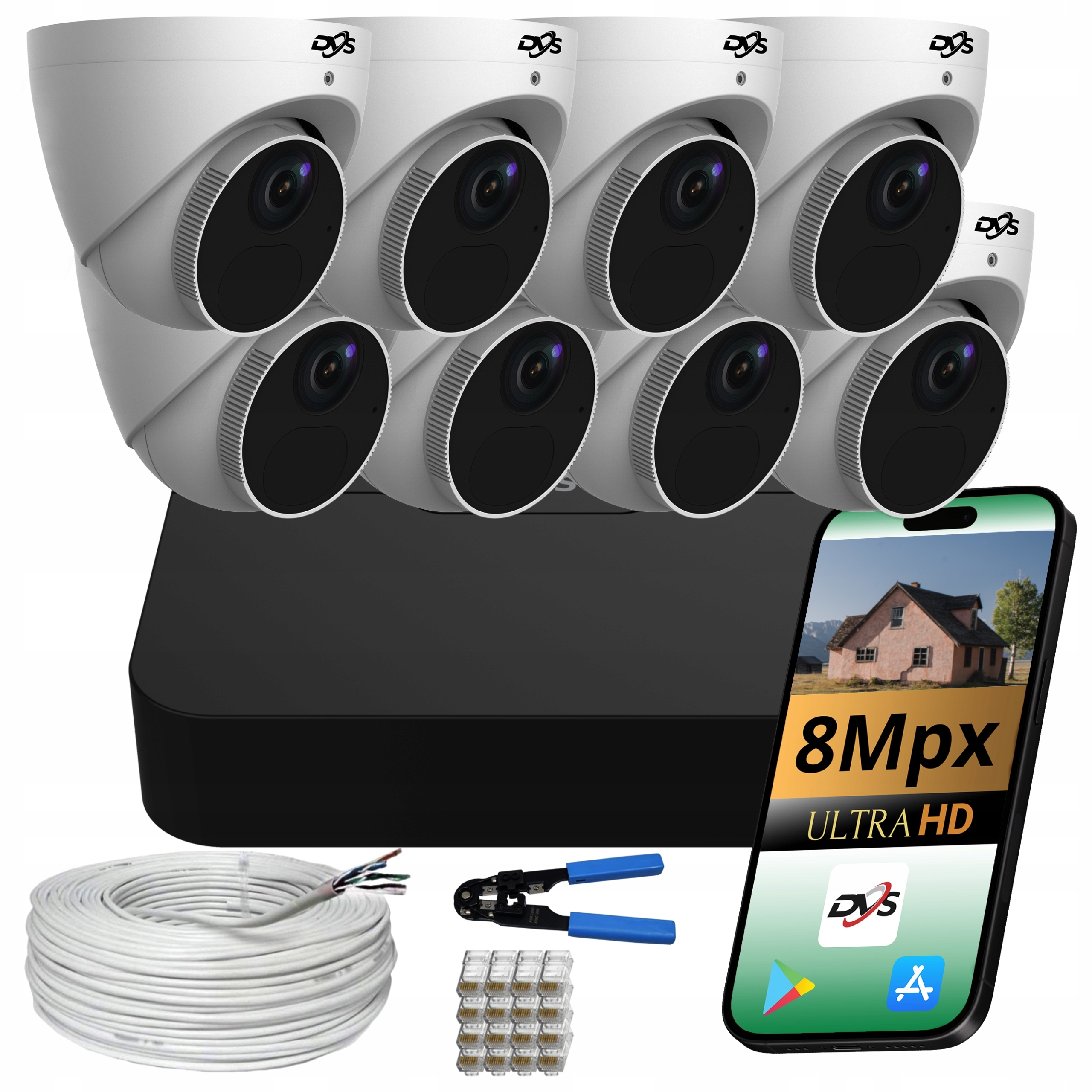 Venkovní Sada 8 Kopulovitých Ip Monitorovacích Kamer Poe 4K 8Mpx Smart App