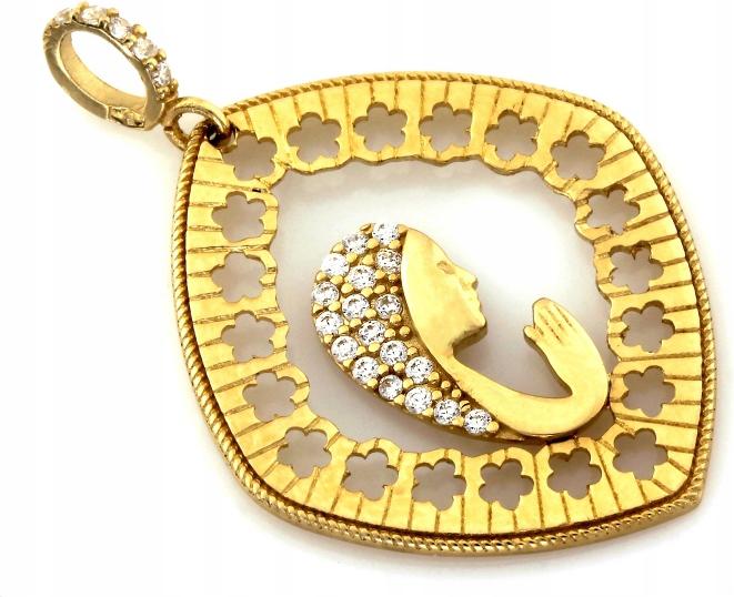 Zlatý medailonek 585 s Pannou Marií prolamovaný s cyroniemi jako dárek ke křtu 14K