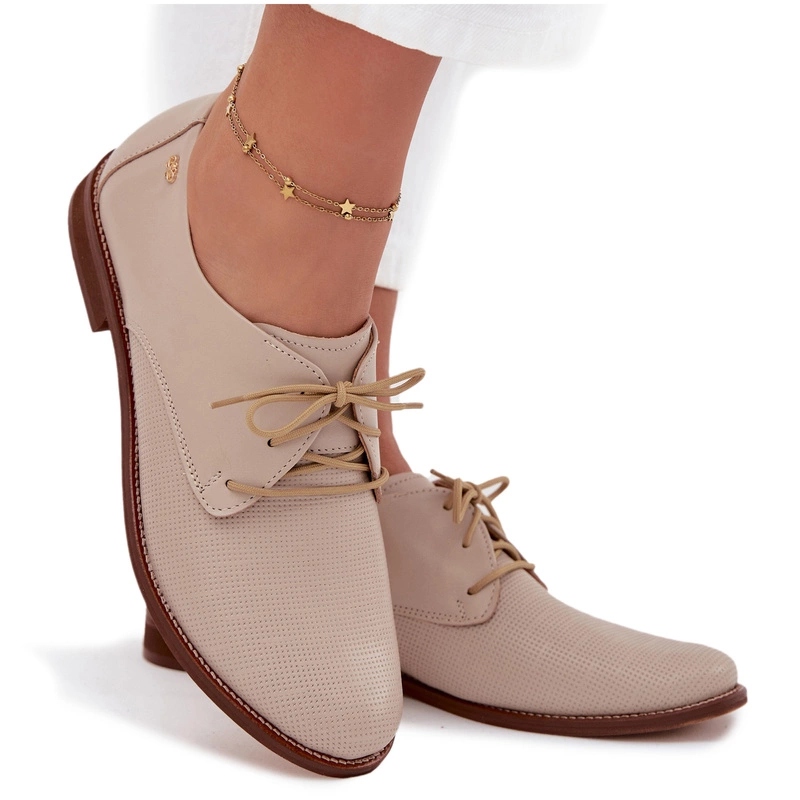 Dámské Polobotky Elegantní Šněrovací Kůže Lehké Zazoo 4238 Béžové 36