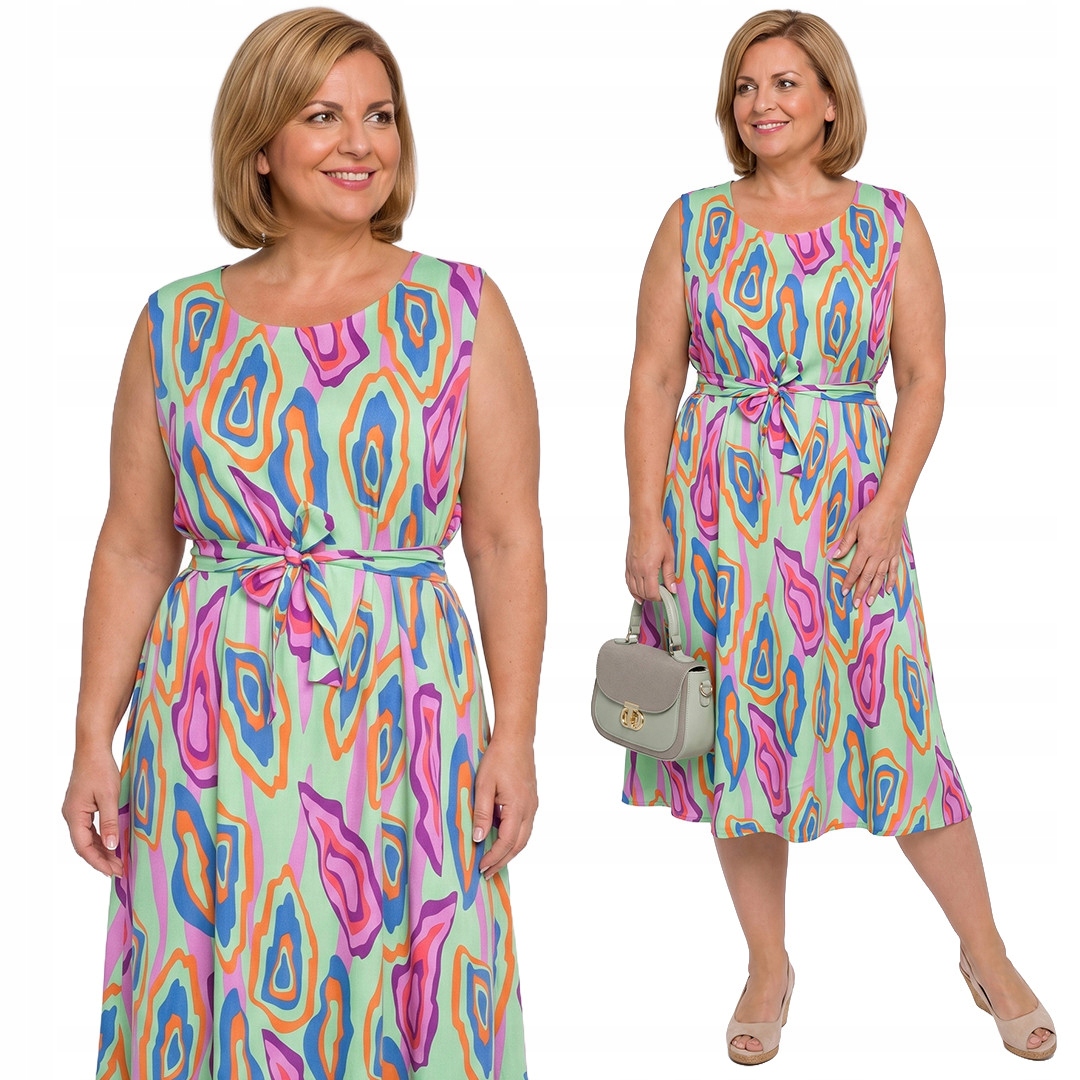 Zelená šaty s barevným vzorem plus size velikost 52