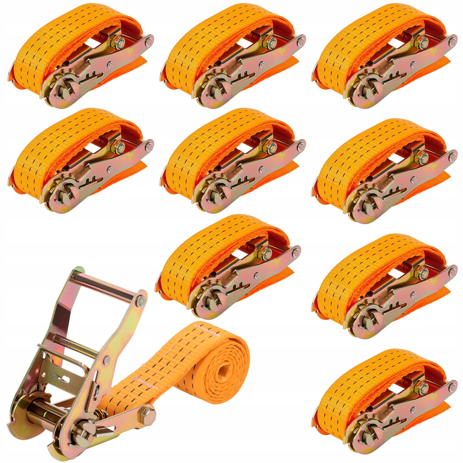 Sada 10 upevňovacích pásů s sponou 6 m x 25 mm, nosnost 800 kg, oranžová
