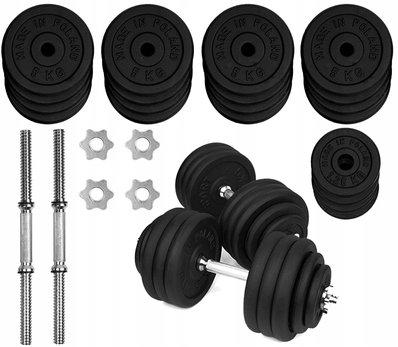 

Hantle Żeliwne 2x45 kg gryf Talerze zestaw 90kg