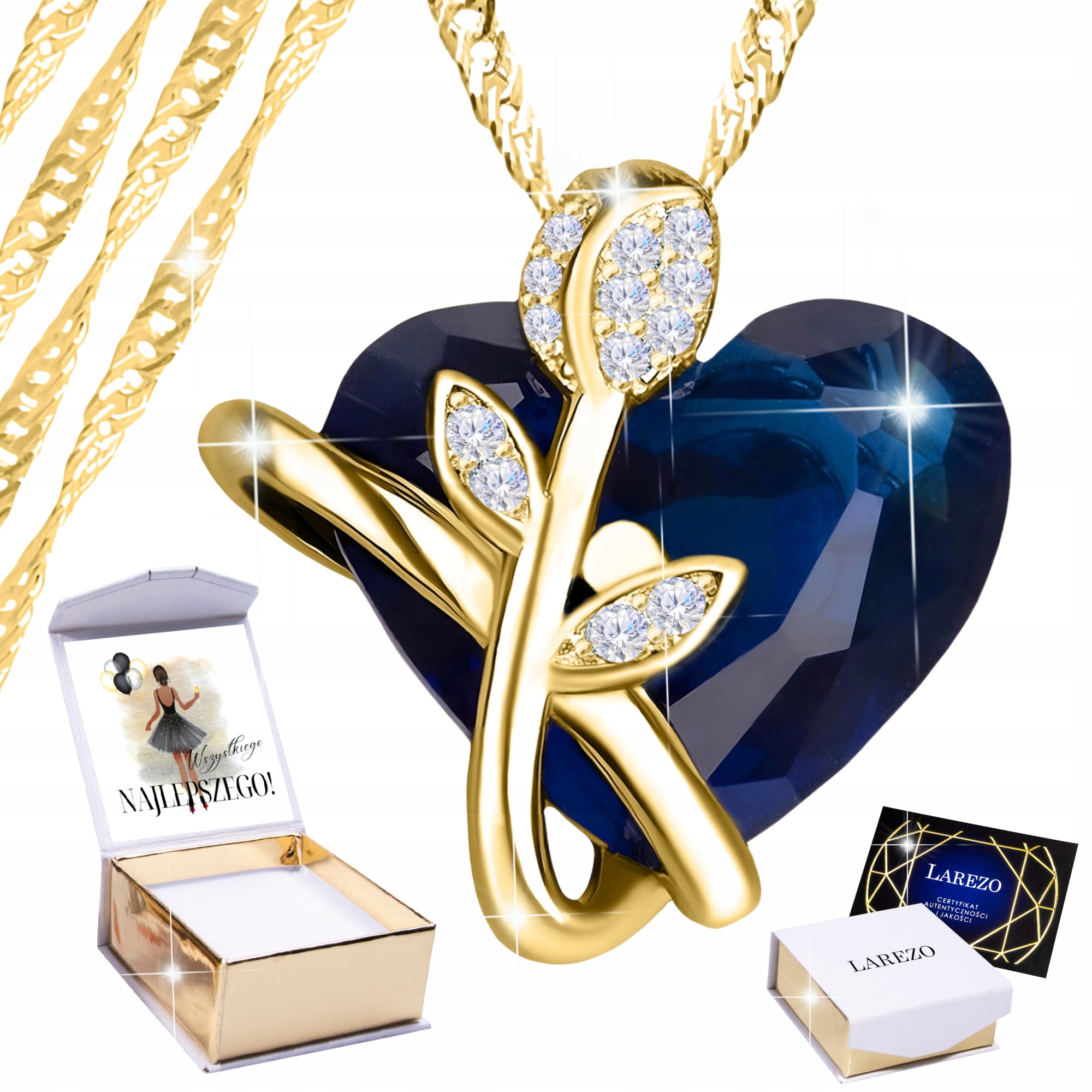 Zlatý náhrdelník 925 Křišťálové srdce s růží a zirkony Tulipán Potisk