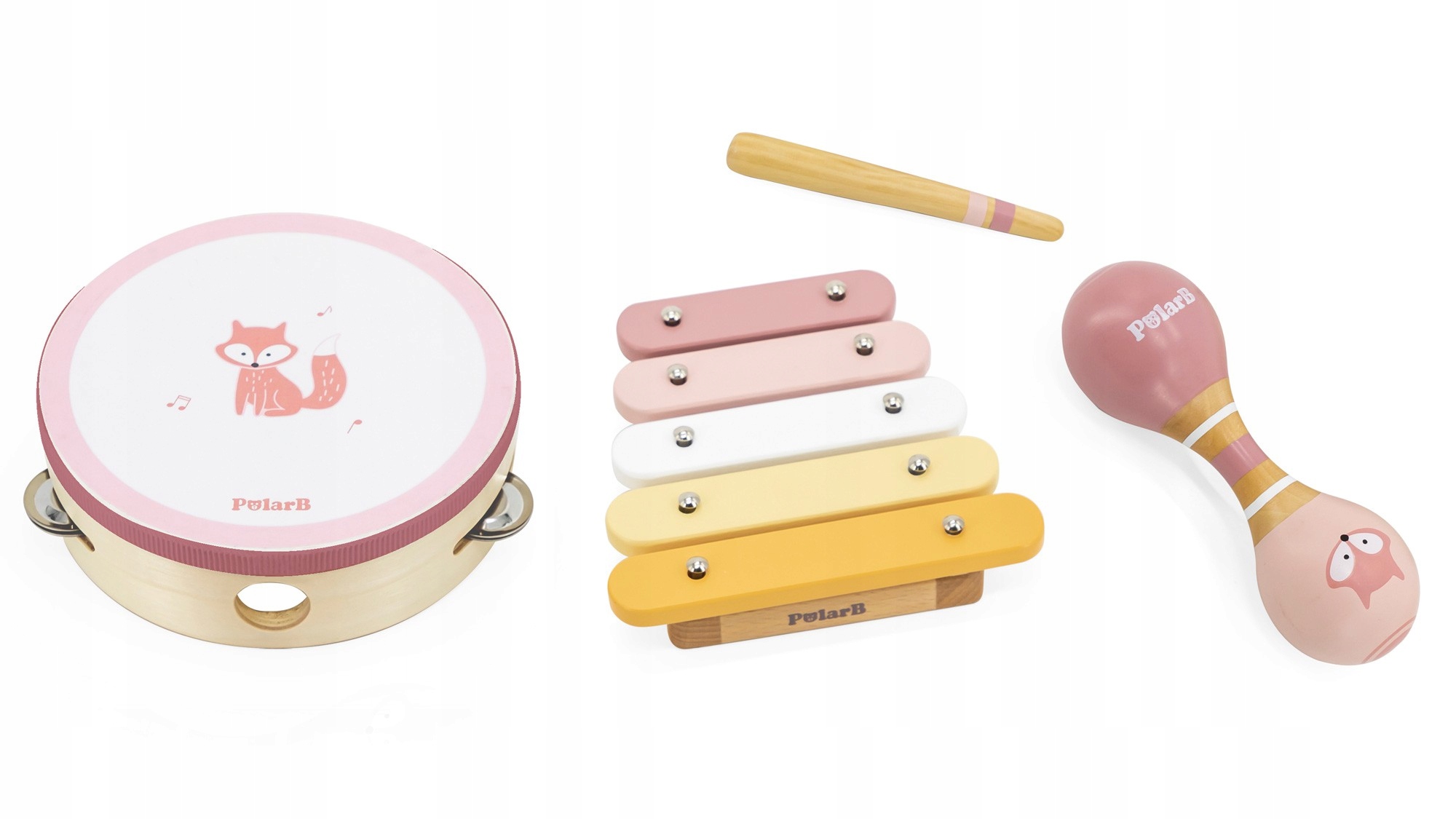 INSTRUMENTY MUZYCZNE ZESTAW RÓŻOWY TAMBURYN CYMBAŁKI MARAKAS POLARB VIGA Marka Viga