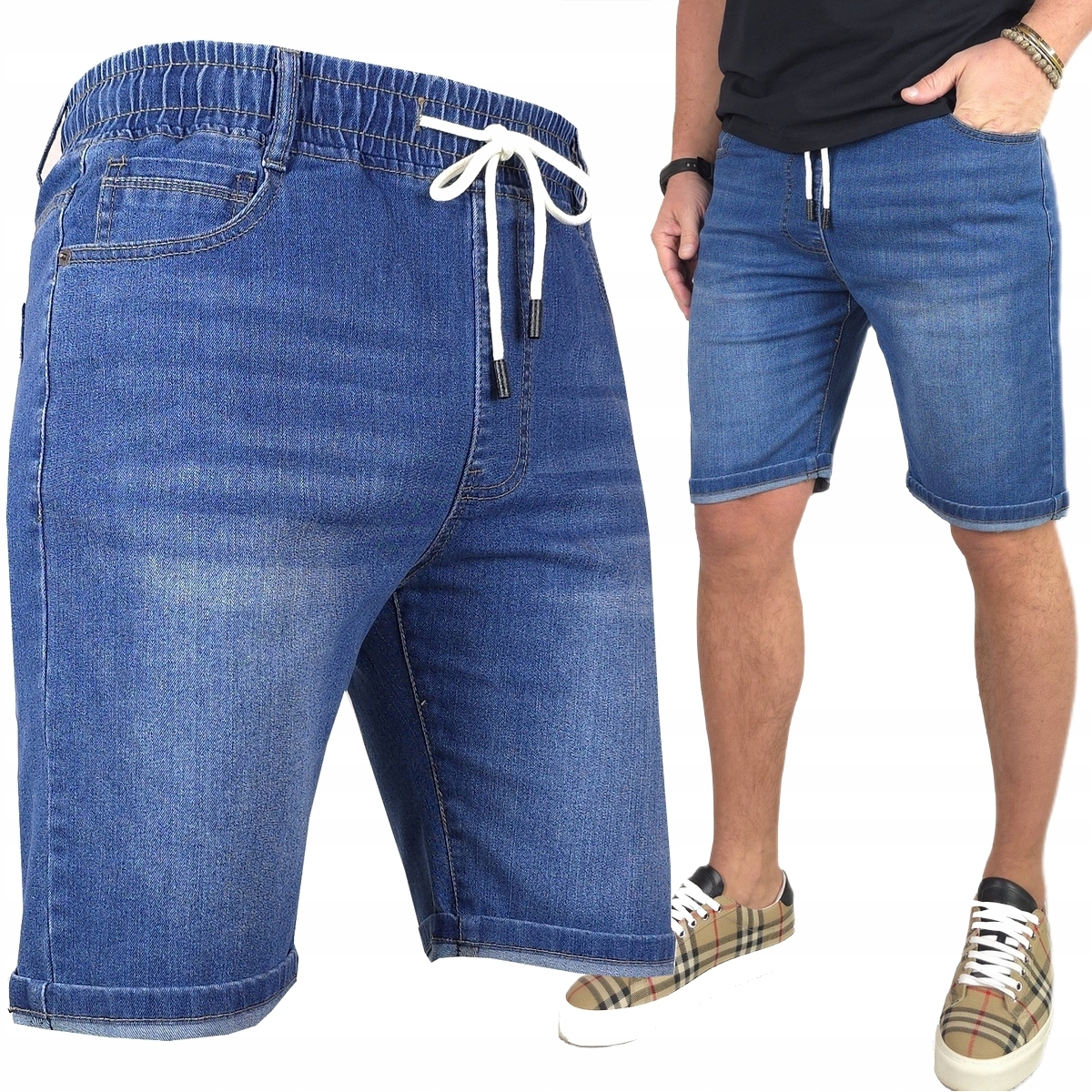 Spodenki męskie Jeansowe Krótkie spodnie rozciągliwe Pas z Gumką, 515 XL