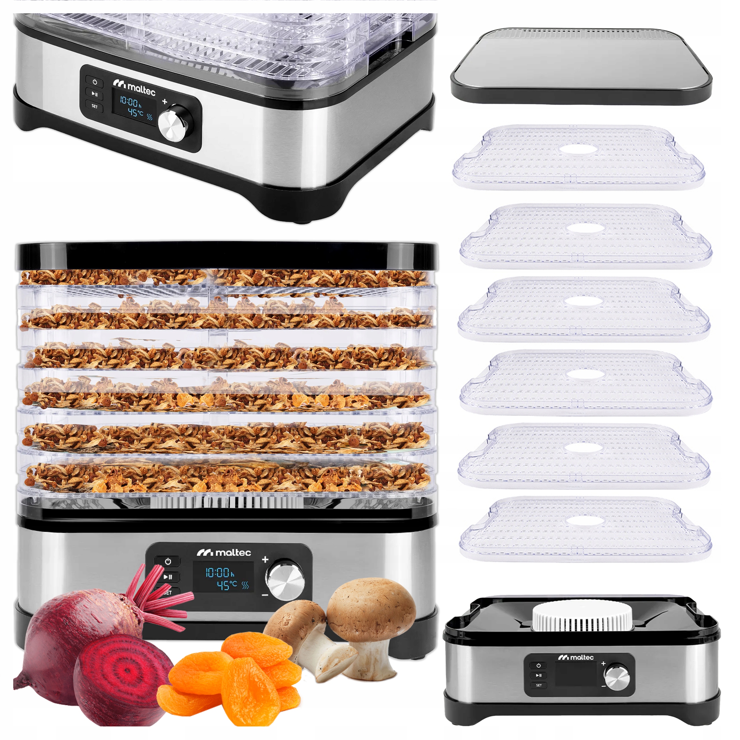 Sušička potravin na ovoce a houby a byliny 6 sit Timer Temp 35-70°