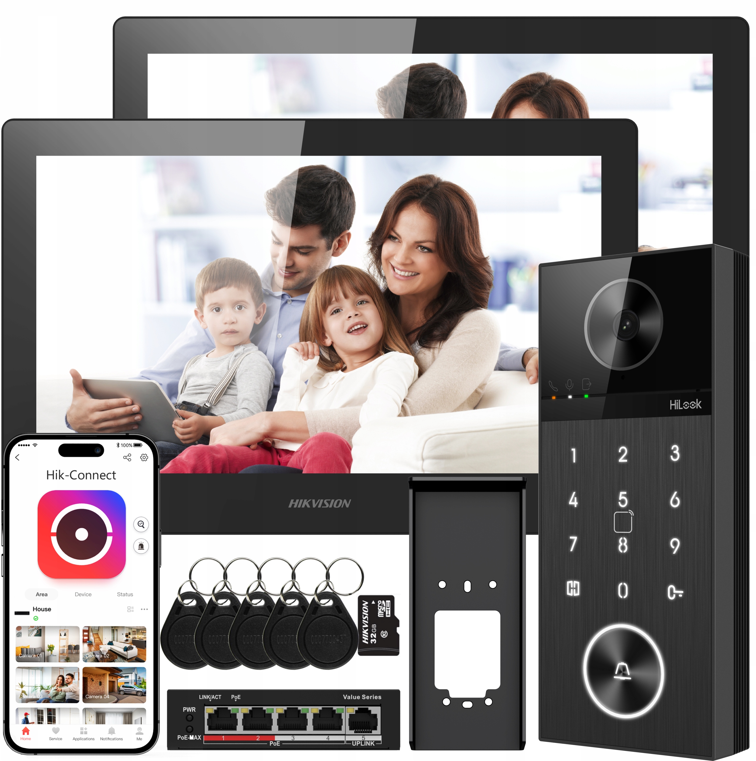 Videovrátnik Do Domácnosti 2x Monitor 10" LCD Pin kód Čítačka kľúčeniek Aplikácia