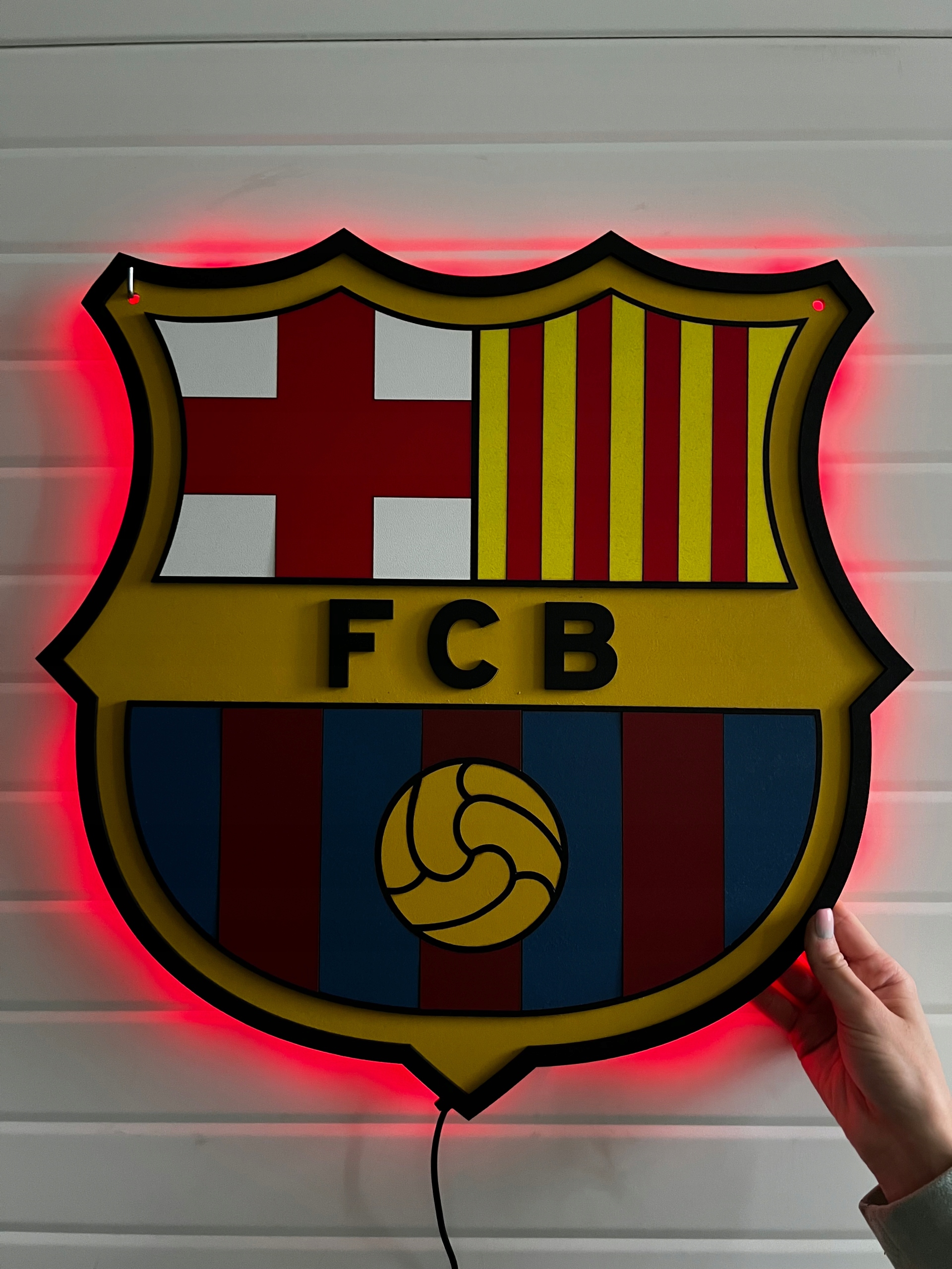 Fc Barcelona XL Drevený 3D obraz na stenu Led Zadarmo Stojan Na Telefón