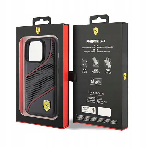 Etui Ferrari Perforated Waves Metal Logo na iPhone 15 Pro czarne Ferrari