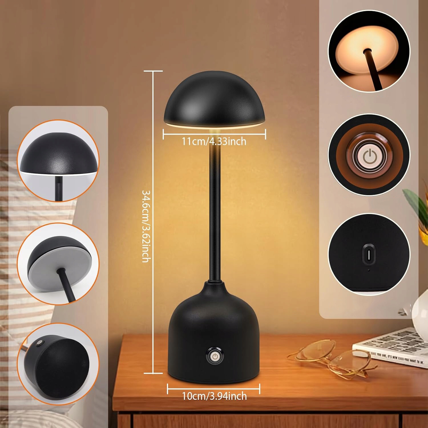 BEZPRZEWODOWA LAMPA STOŁOWA LAMPKA NOCNA DOTYKOWA ŚCIEMNIALNA USB 4500mAh Zasilanie akumulatorowe