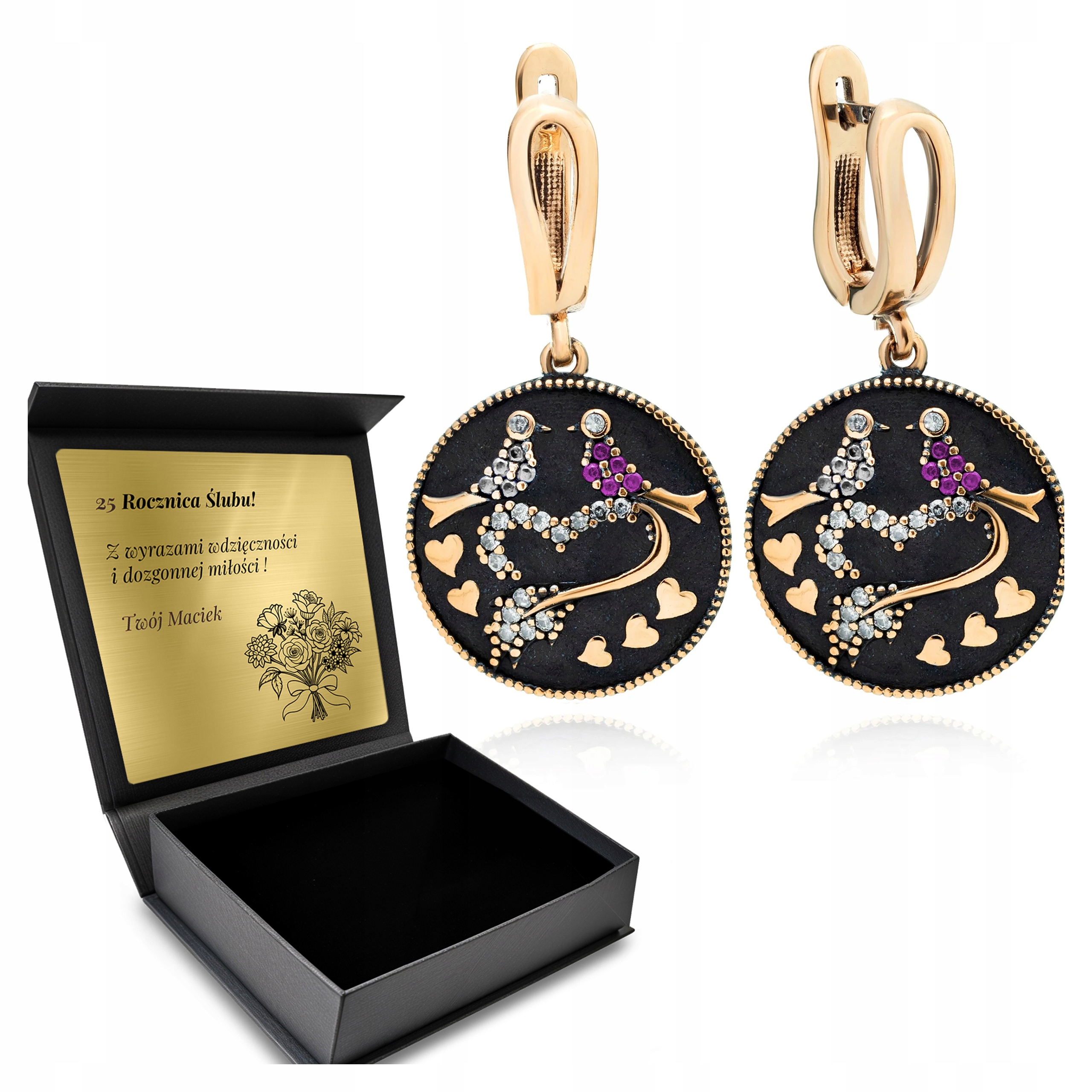 Stříbrné Náušnice 925 Zirkony Šperky Lásky pro ženy Gravírování Bonus