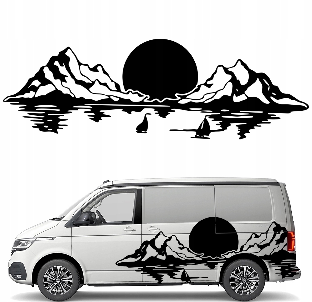 Naklejka Grafika na kamper przyczepę Pasmo Górskie Góry Sun Statki 43x132