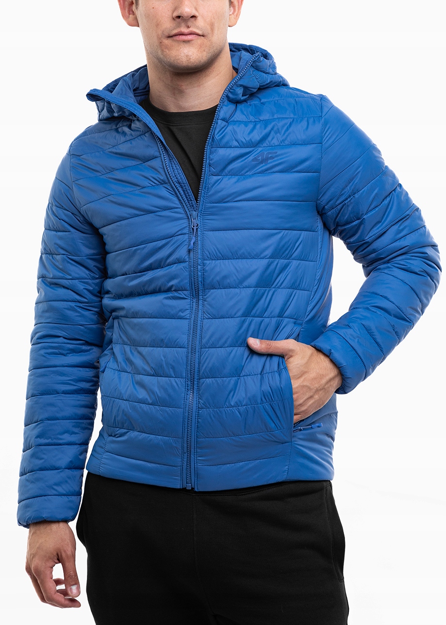 4F Zimní bunda pánská s kapucí, péřová, prošívaná, pohodlná, vel. S