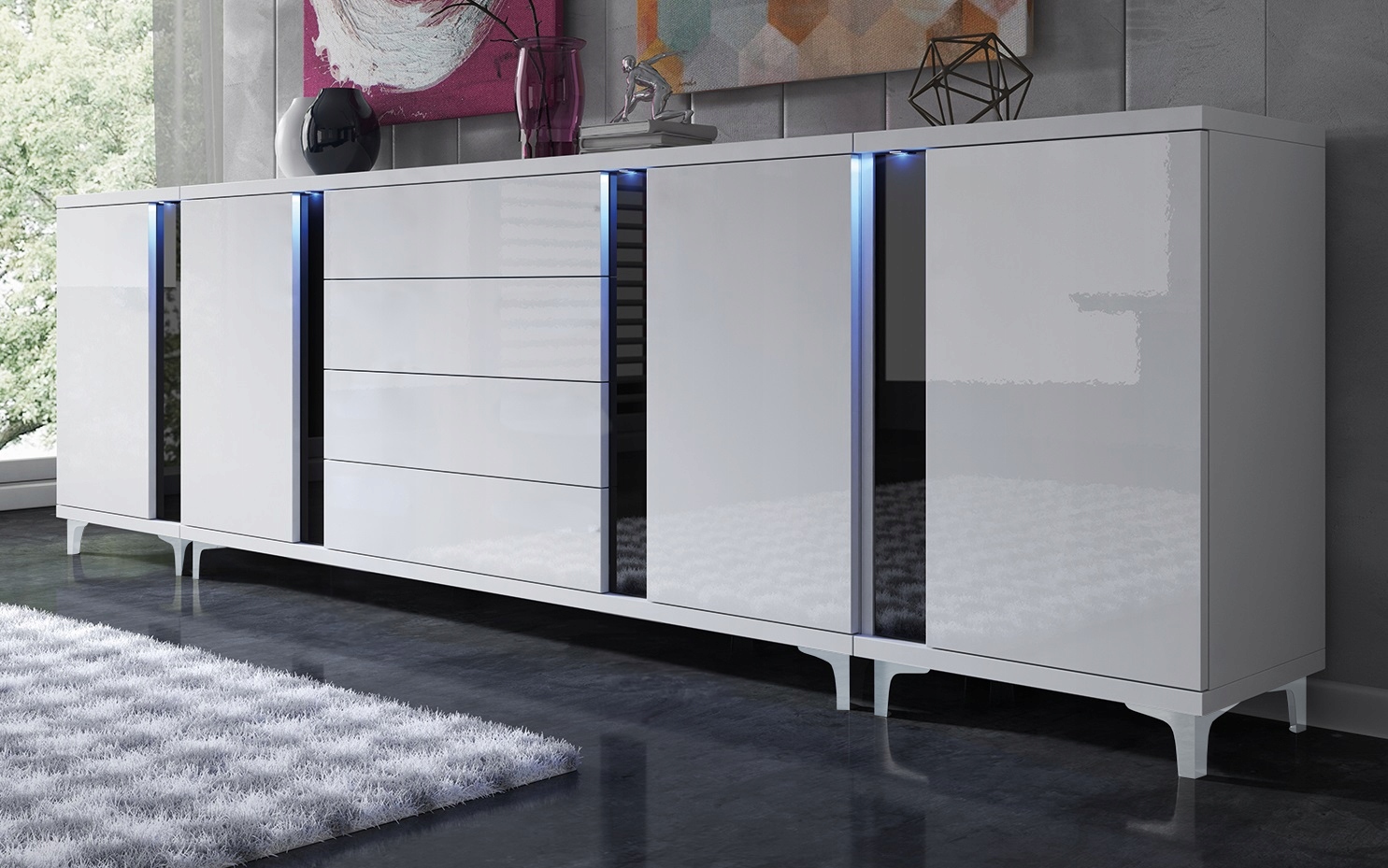 BIAŁA komoda GLAMOUR DUŻA szuflady POŁYSK MARCO