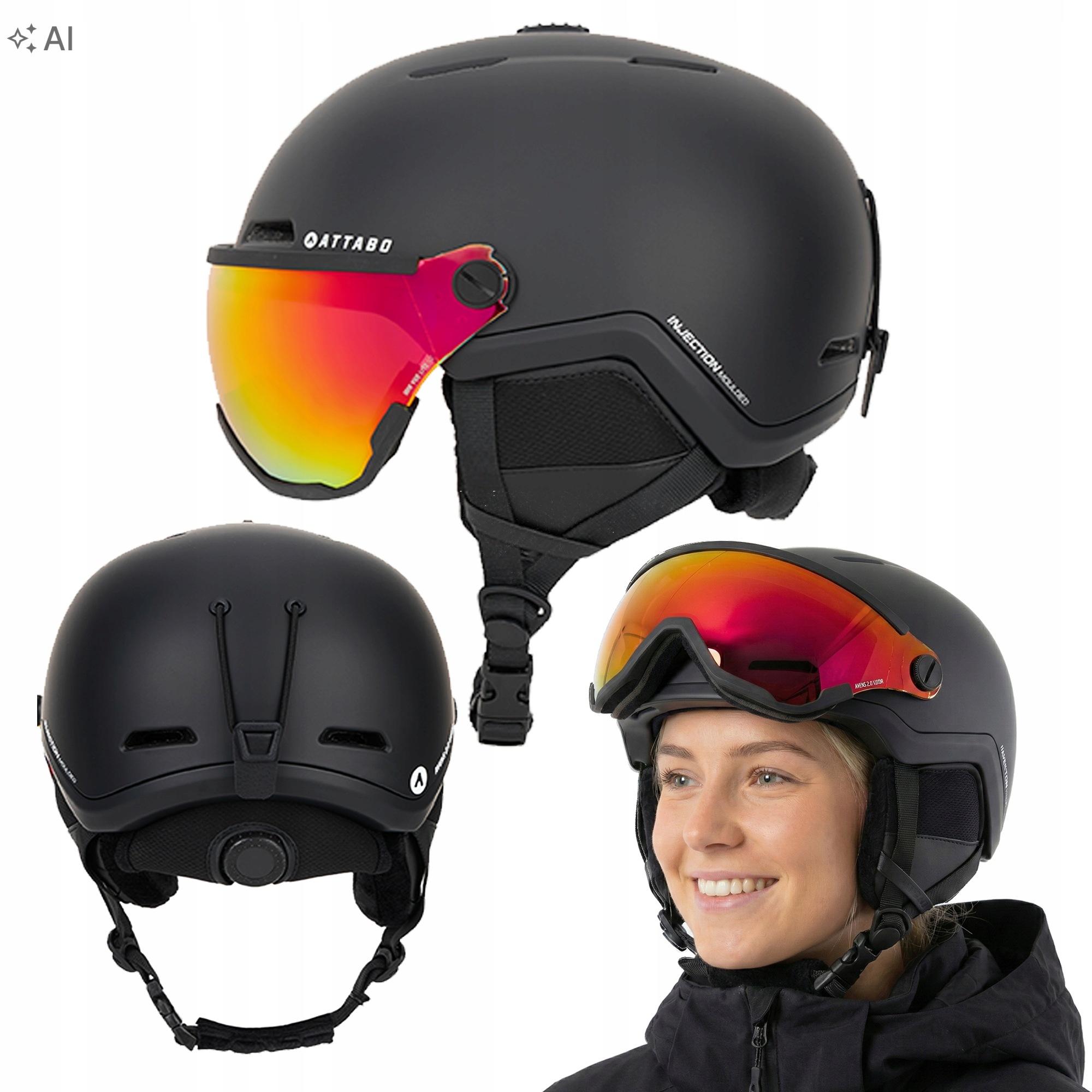 Lyžařská přilba Attabo Avens 2.0 Visor černá 59-61 cm Na Lyže Snowboard