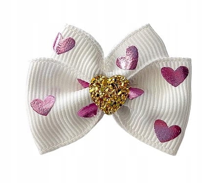 

Kokardka Glamour biała serce 4,5cm KGB003 Spinka