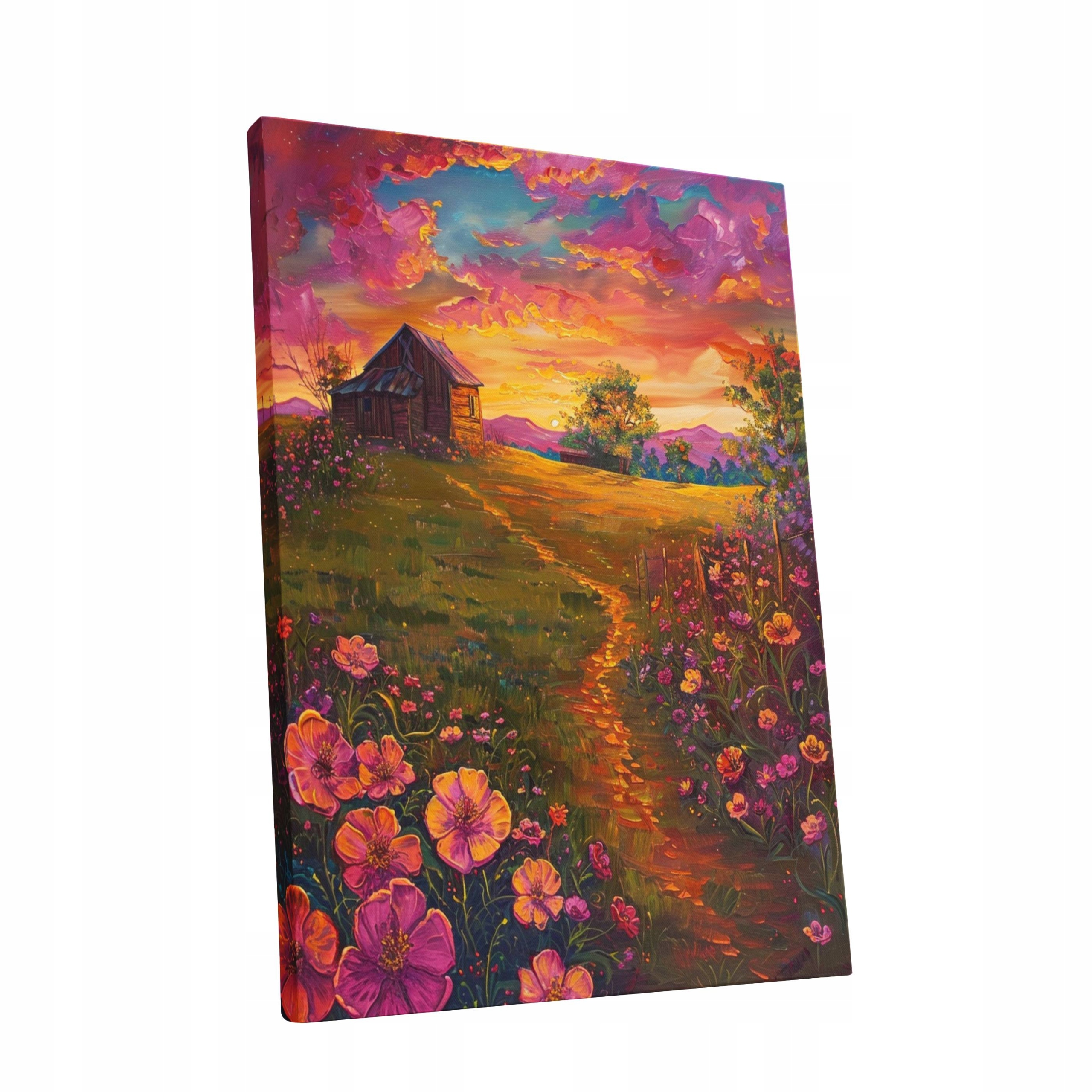 Obraz na plátně Západ Slunce květiny krajina domu obývacího pokoje 90x120