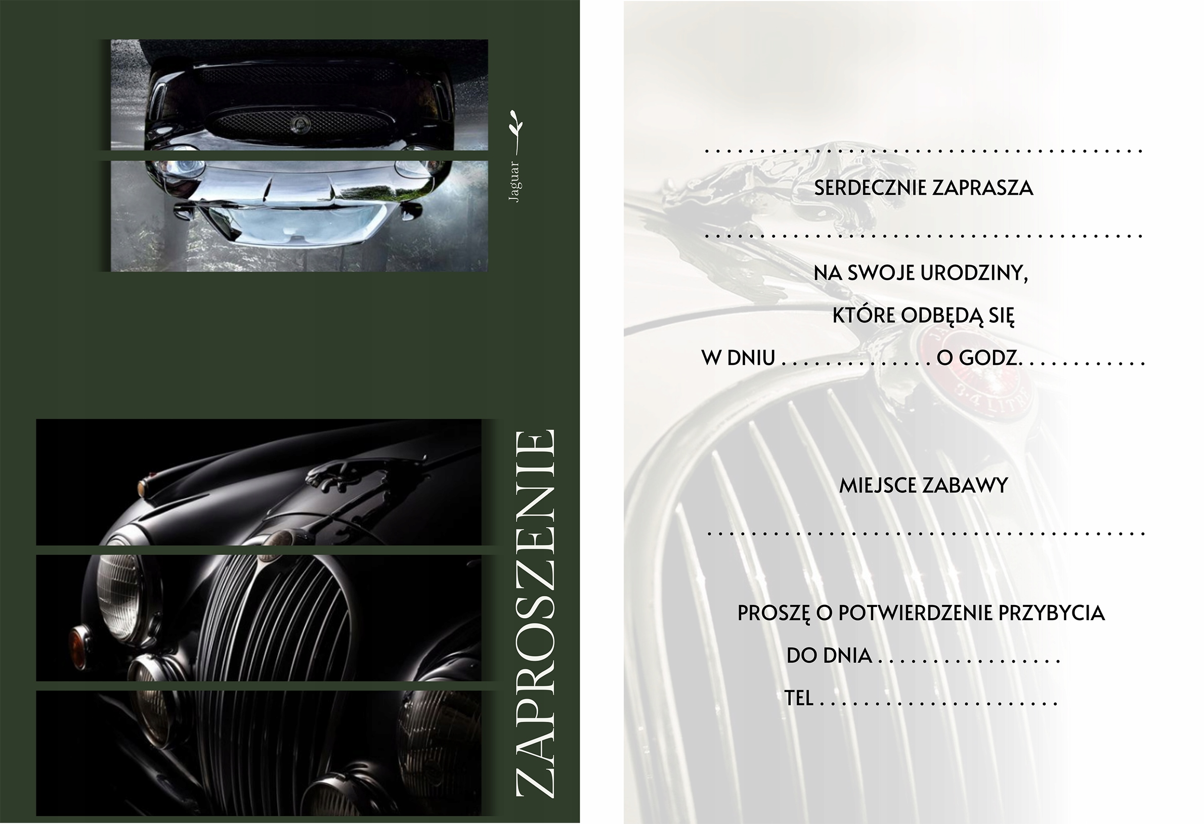 ZAPROSZENIE JAGUAR AUTA SAMOCHODY ZAPROSZANIA URODZINOWE 20x15 cm Marka inna