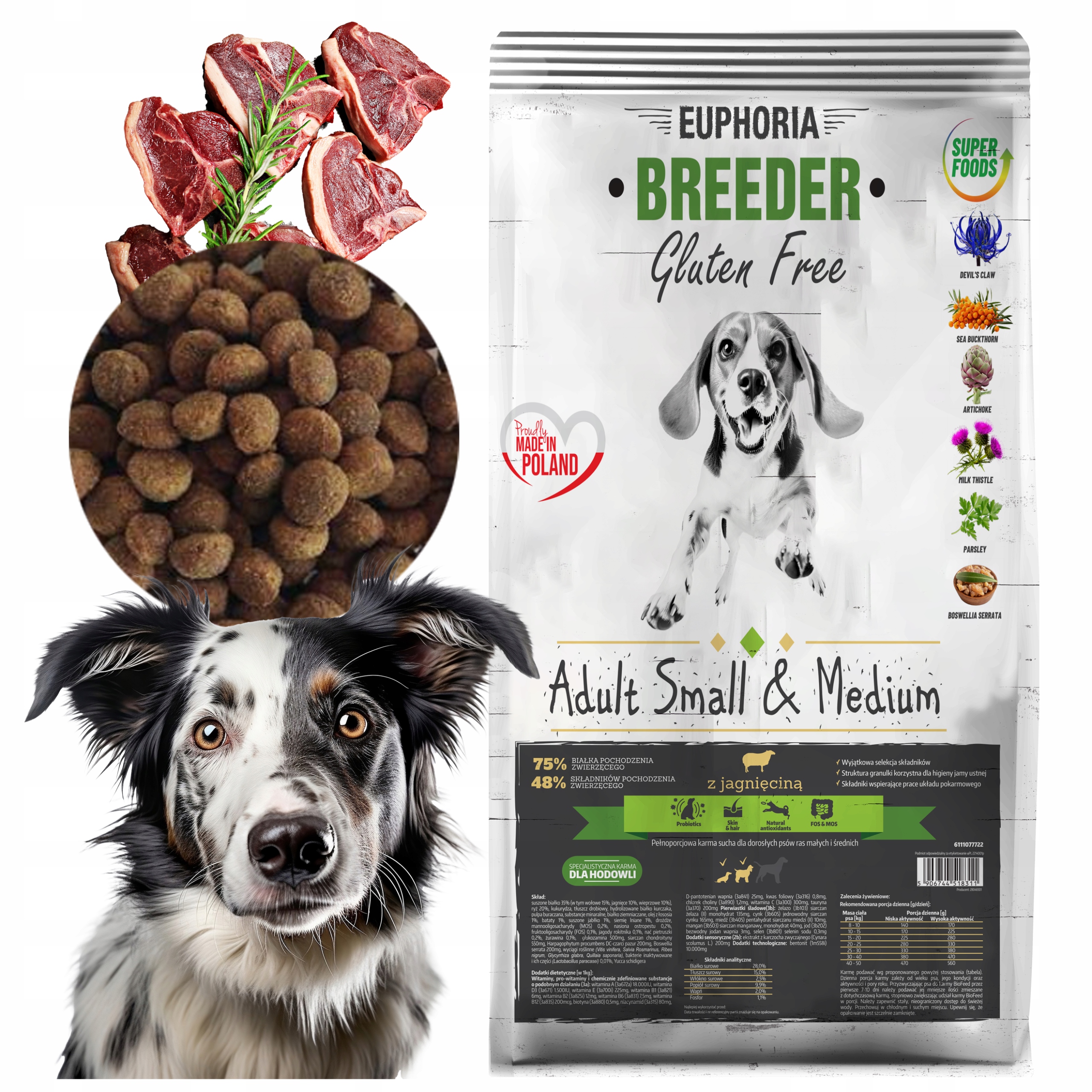 Levně Biofeed Euphoria Bez Lepku pro dospělé psy. Jehněčí 15 kg+ Bonus