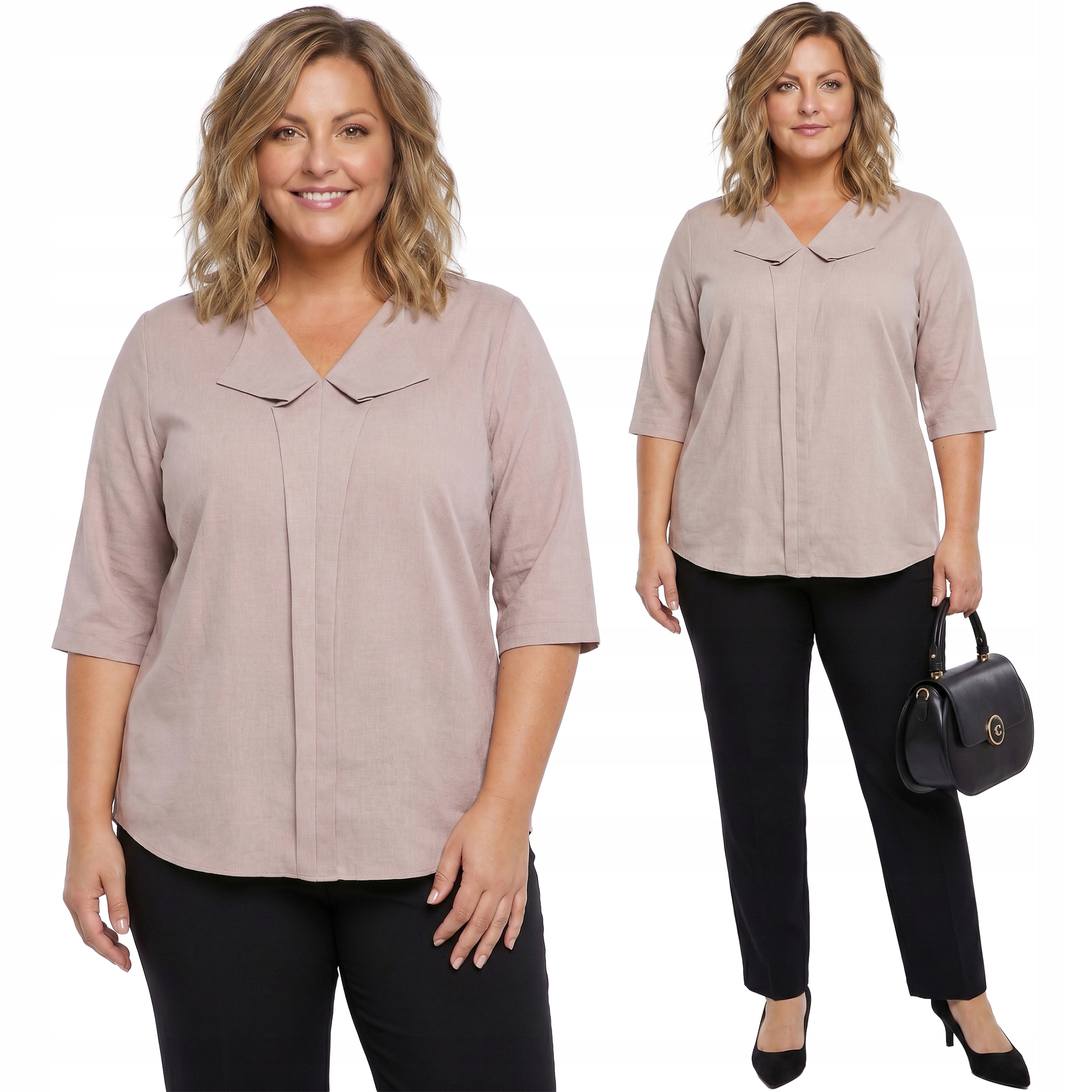Lněná volná halenka v béžové barvě plus size velikost 64