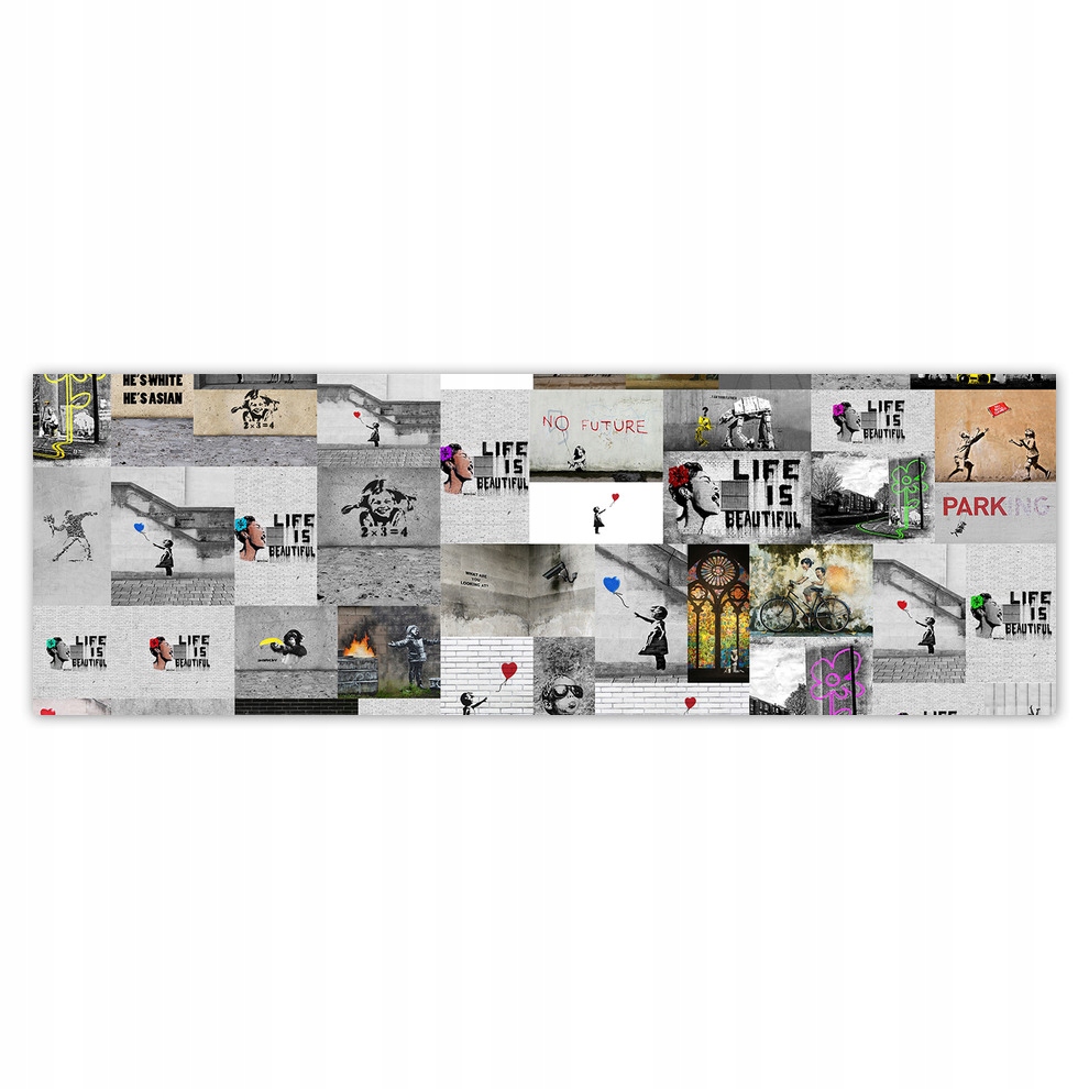 

Fototapety flizelina 312x104 Mega Mix Banksy Kolaż
