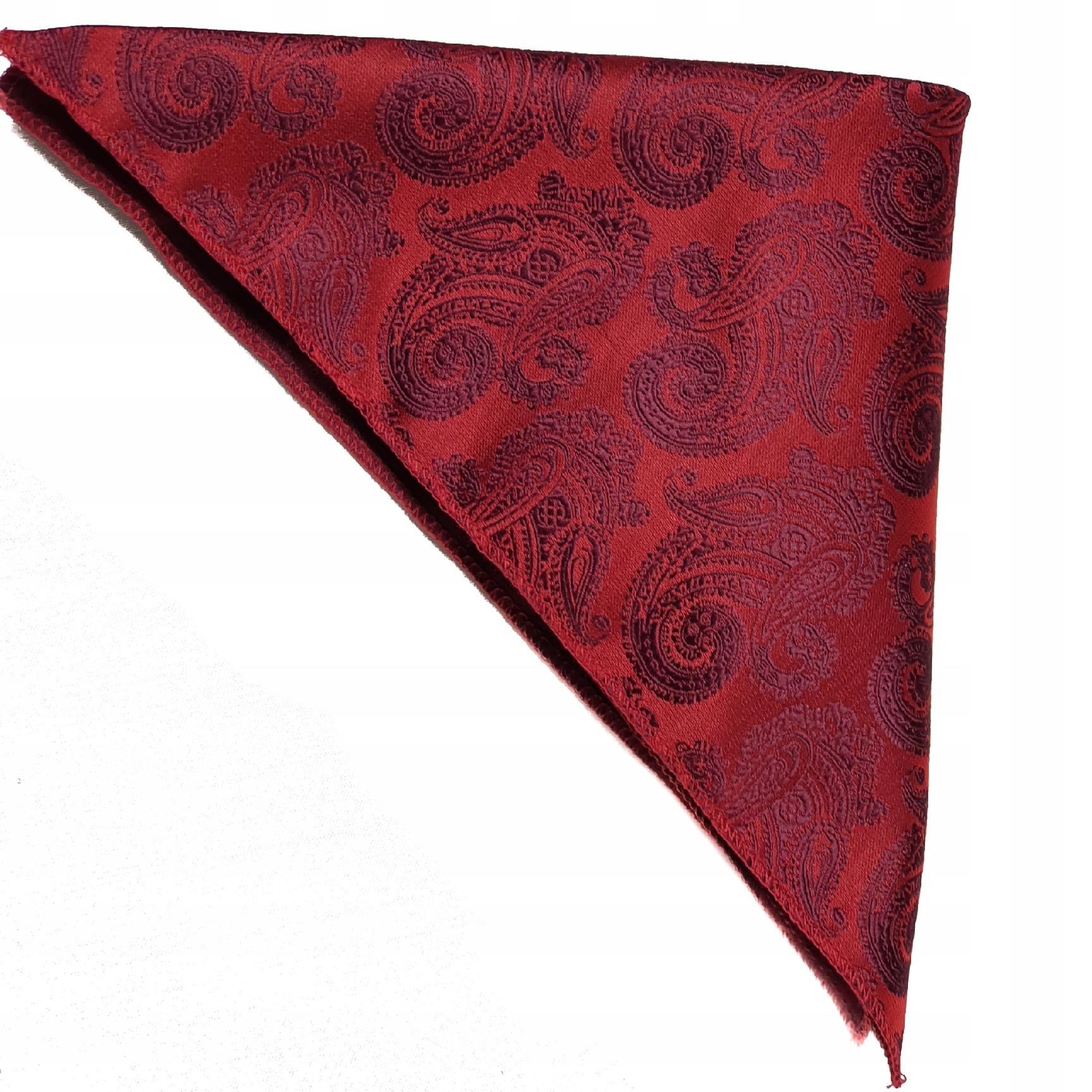 CZERWONA Z BORDEM POSZETKA CHUSTECZKA WYPUSTKA Model POSZETKA ŻAKARDOWA WZÓR PAISLEY BORDOWY AKCENT