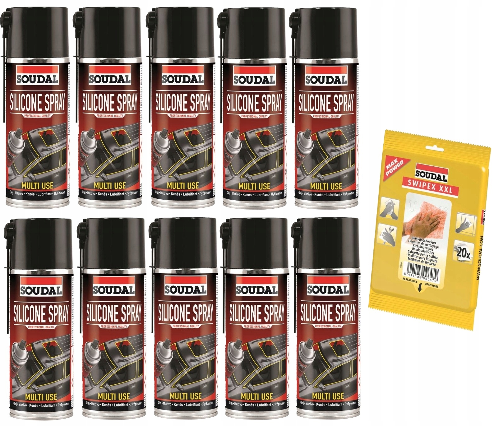 10x SOUDAL SILICONE Silikonowy SPRAY Smarujący 400 ml + Gratis