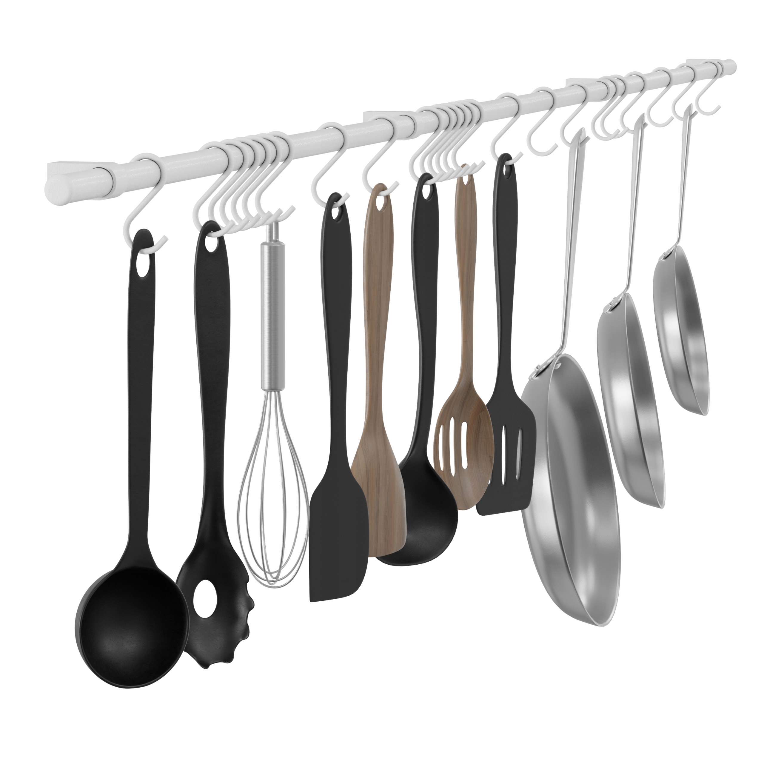 Kuchyňský Reling Věšák Na Stěnu S Háčky 200 cm Bílý Mat Twist