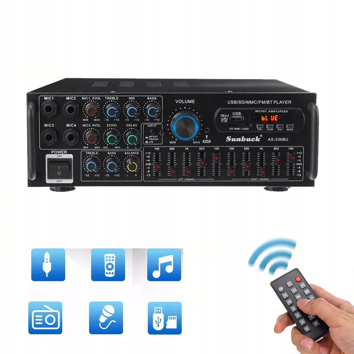 Amplituner Stereo Zesilovač Bluetooth 2000W Fm rádio s Pilotem