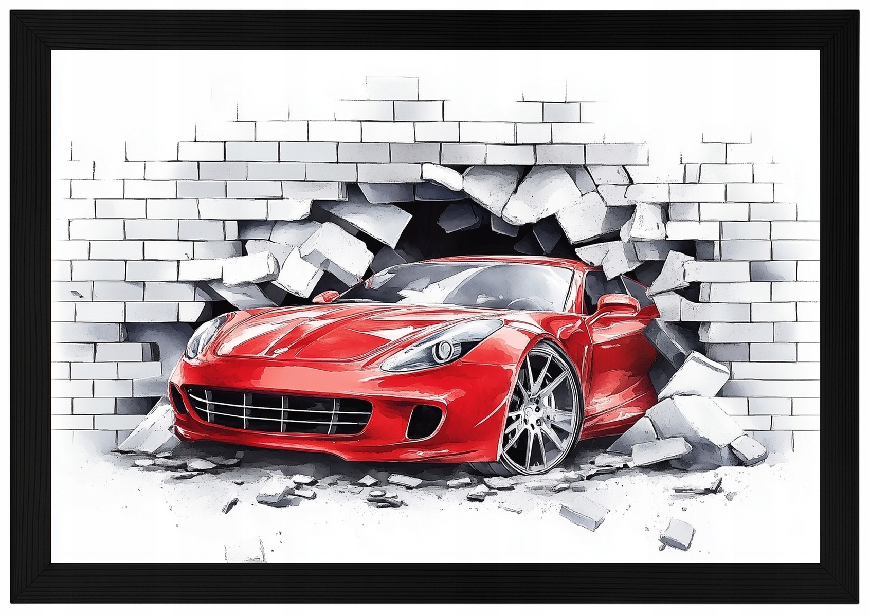 Plakát Rámeček Dřevo Červené Auto Ferrari Mur 3D 60x40
