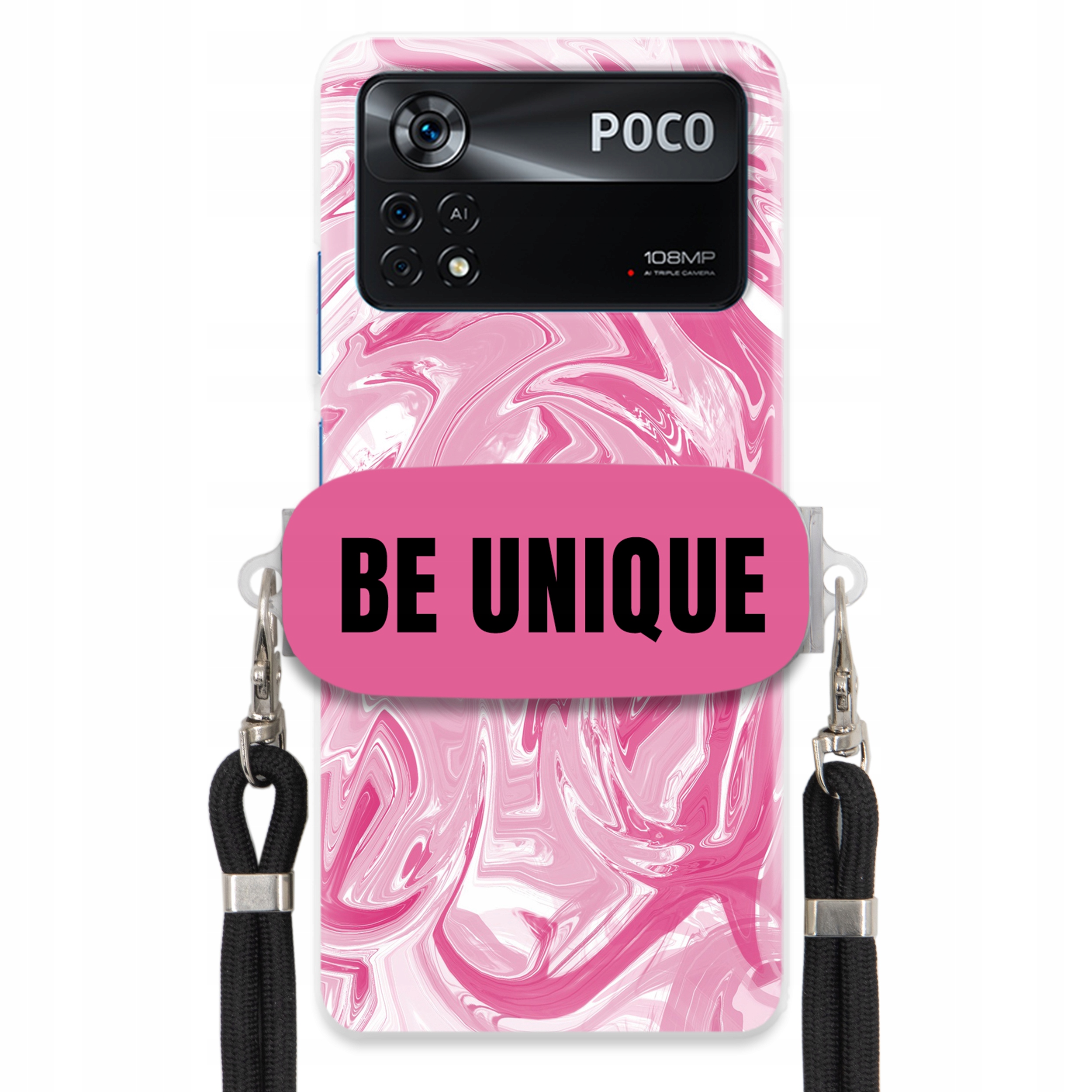 Puzdro pre Xiaomi Poco X4 Pro 5G Case Úchyt Šnúrka Čierna Ružová Mramor Unique