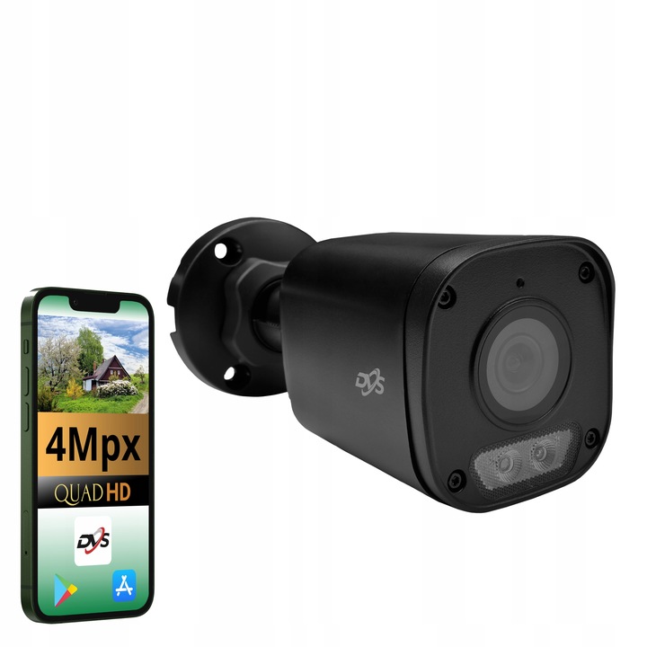 ZEWNĘTRZNA CZARNA KAMERA DO MONITORINGU DOMU 4MPX IP POE TUBA DVS