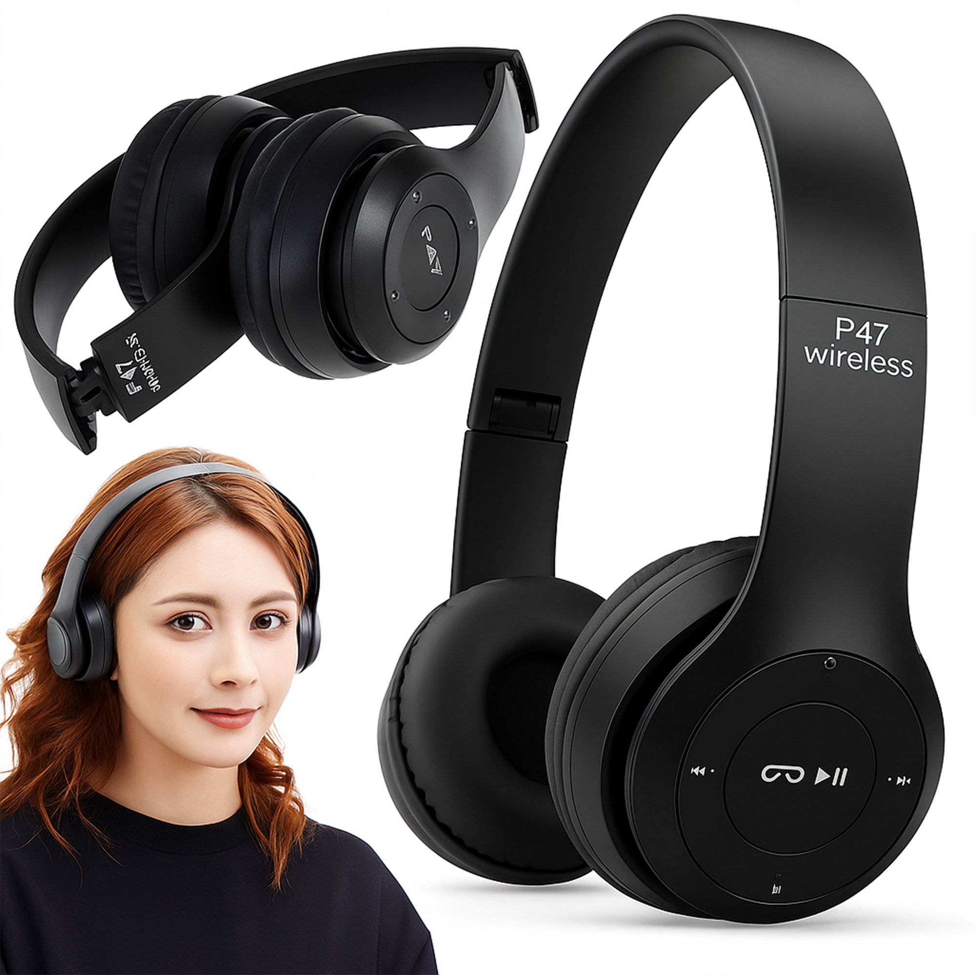 Słuchawki Bezprzewodowe Nauszne Bluetooth P47 MP3 Sportowe Gaming Składane