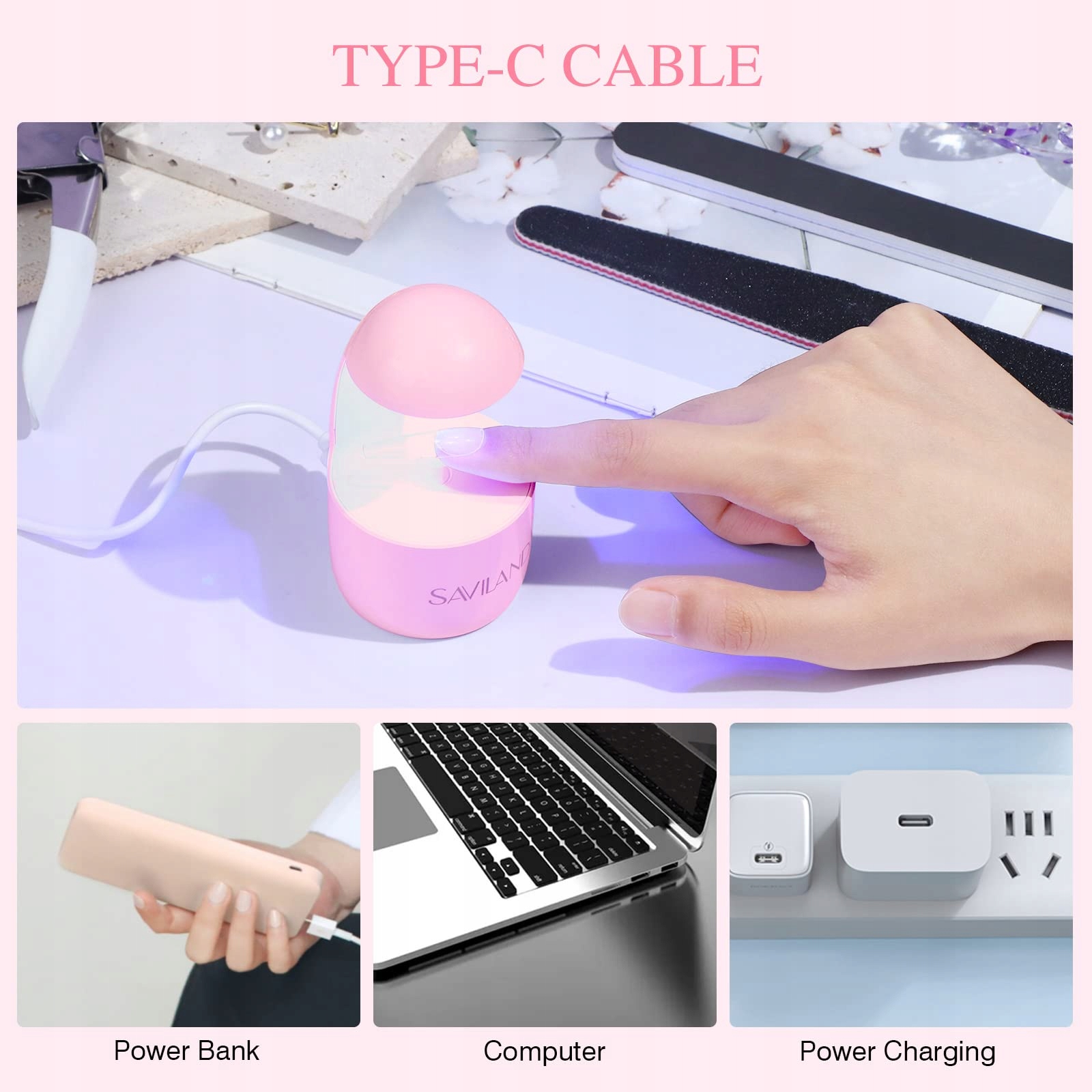 SAVILAND Mini UV Nail Lamp Portable Quick Drying for Beginners Pink — miniatura 5