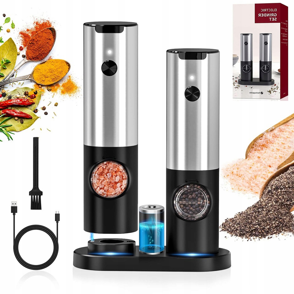 MŁYNEK ELEKTRYCZNY USB DO SOLI I PIEPRZU KUCHNIA 2 SZTUKI