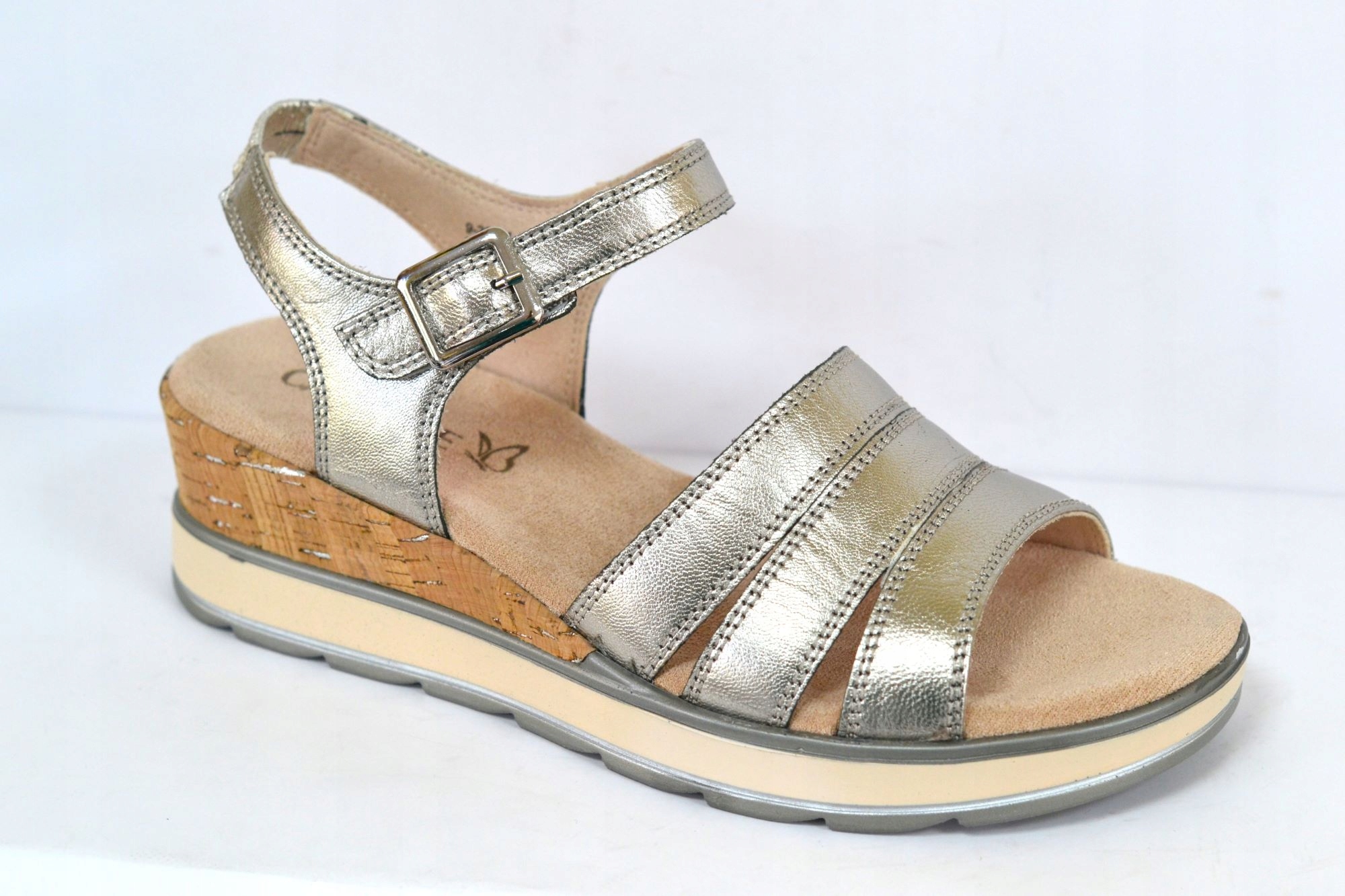 Caprice 28711-44 Sandály Šedé Metallic Koturn VEL.38