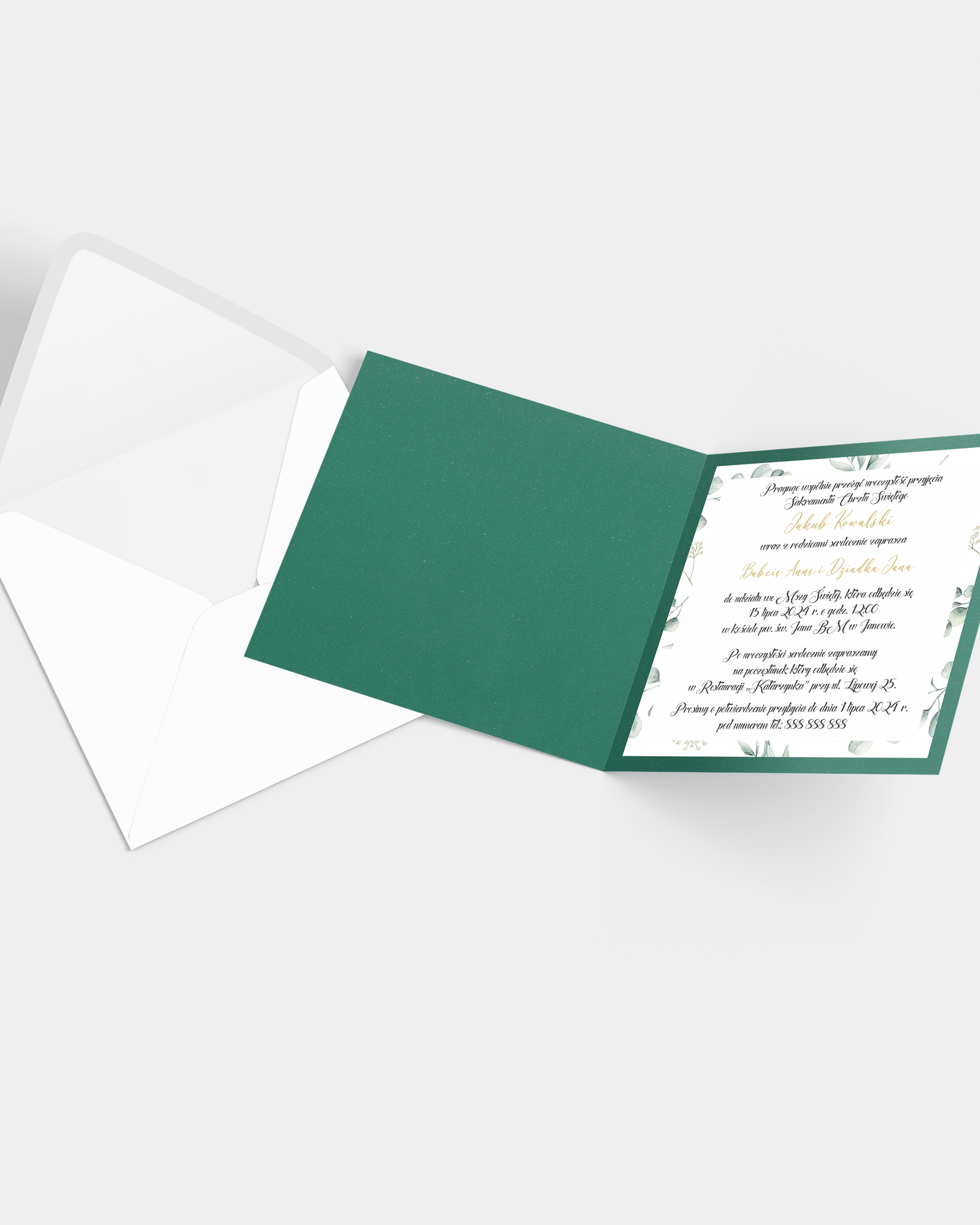 Zaproszenie na chrzest personalizowane z kopertą „Pony Leaf” Rodzaj chrzest