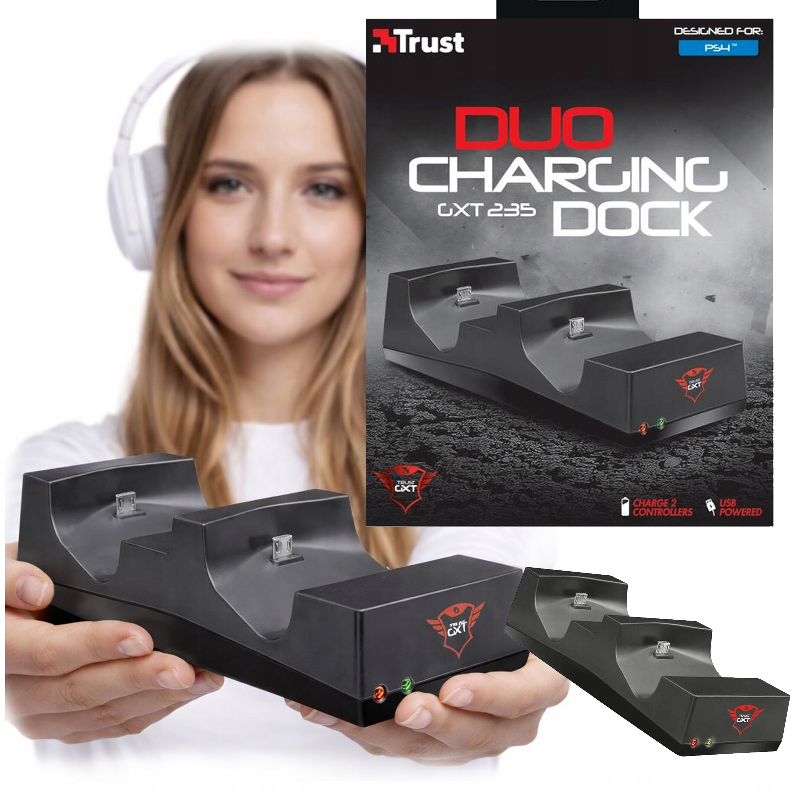 Stacja dokująca Trust 235 Duo Charging do PS4 ładująca do 2 kontrolerów Usb