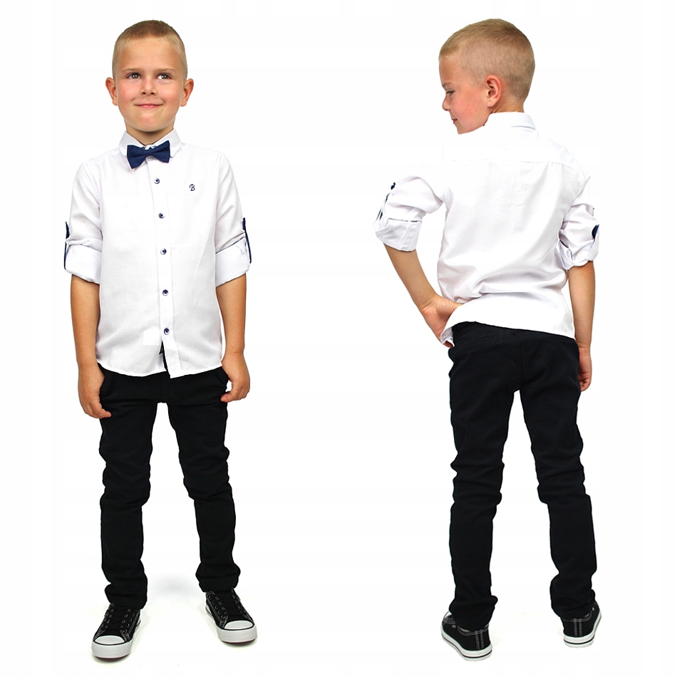 BREEZE Boys Elegancka KOSZULA Z MUCHĄ Biała 116 Rękaw długi rękaw