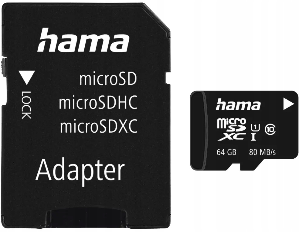 Karta pamięci Hama microSDXC 64GB + SD adapter 80MB/s Class C10