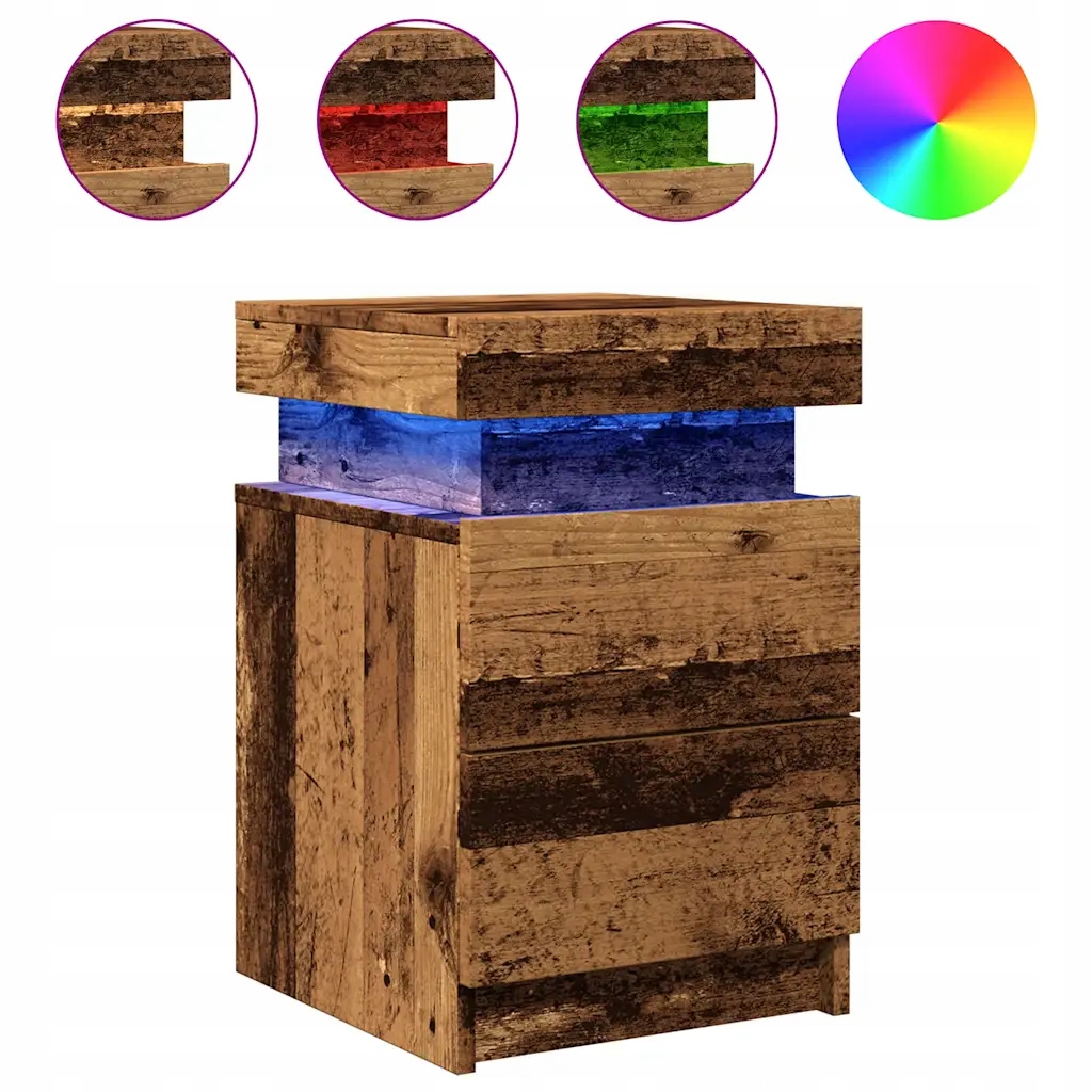Noční stolek s Rgb Led osvětlením, Usb, materiál na bázi dřeva, 35x39x