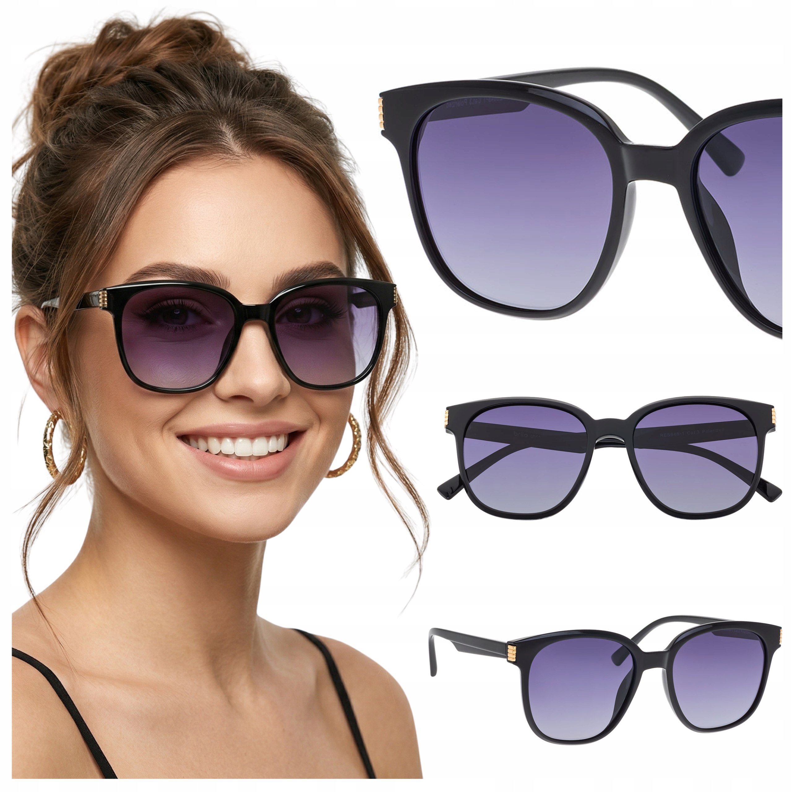 Okulary przeciwsłoneczne damskie z polaryzacją modne oprawki z etui Brilo