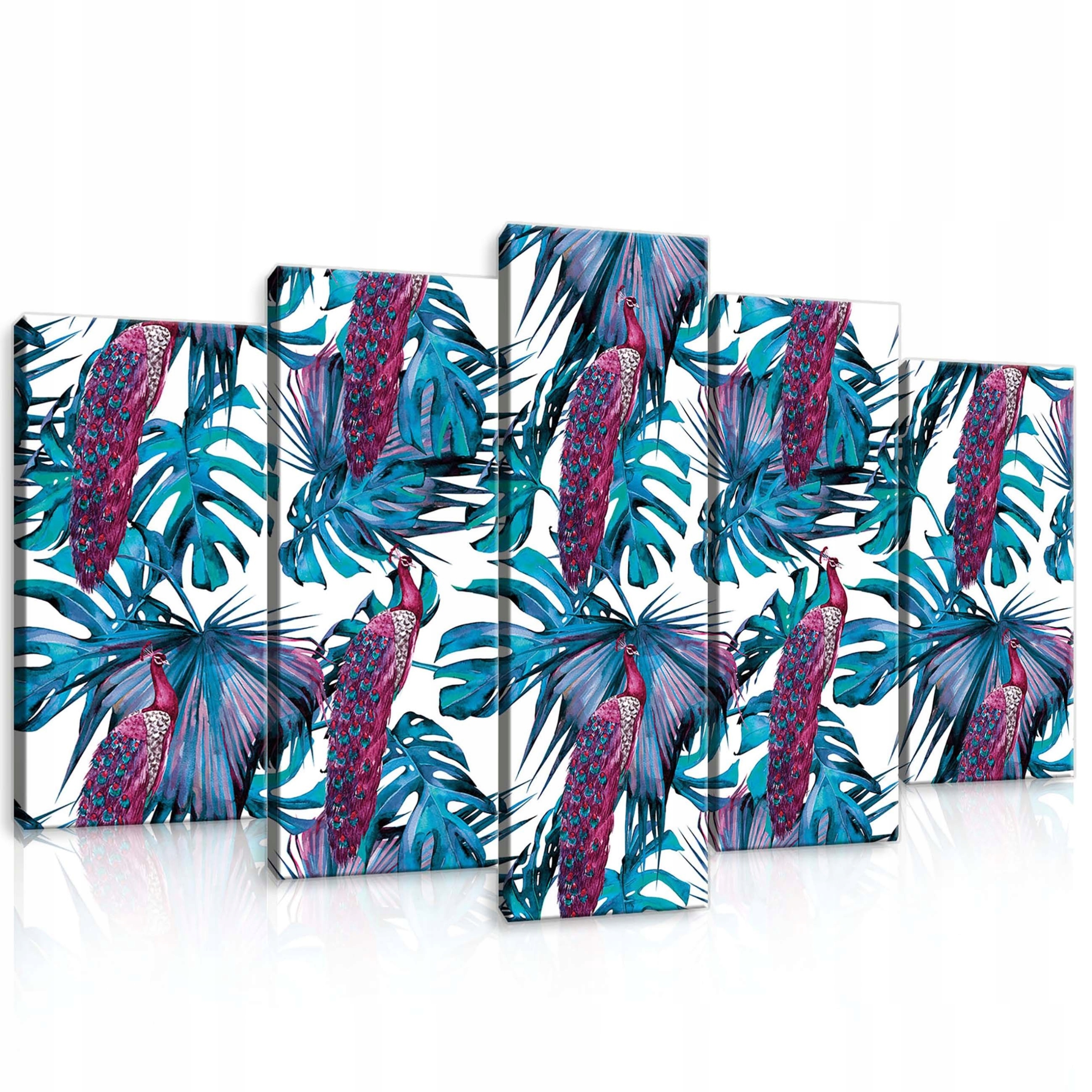 Obraz 100x60 Tropy páv listy monstera palmy exotika džungle umění